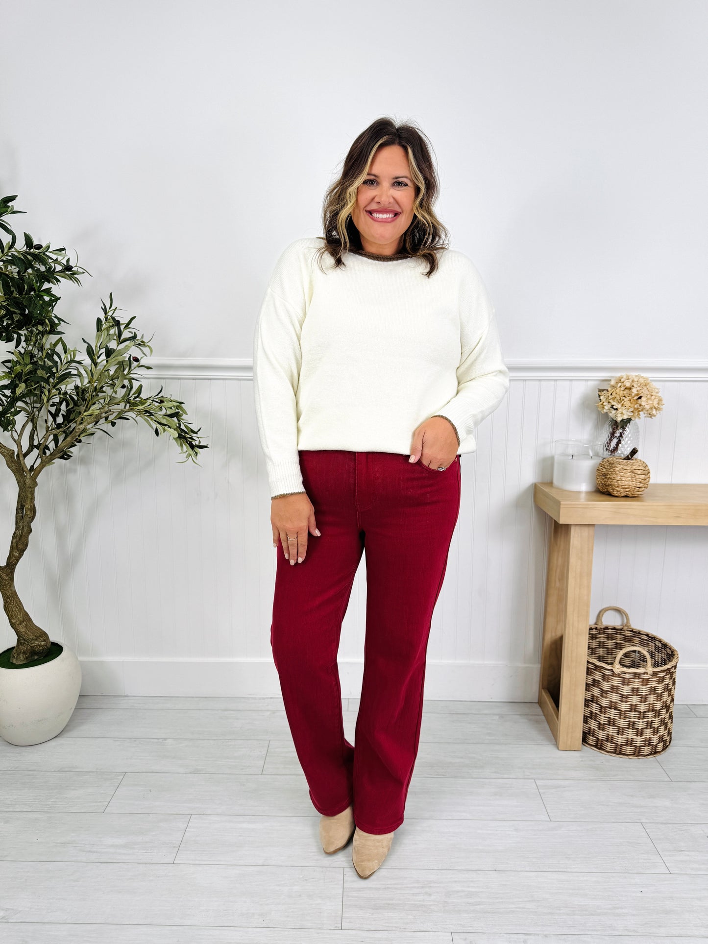 Judy Blue Merlot Moment Thermal Straight Jeans