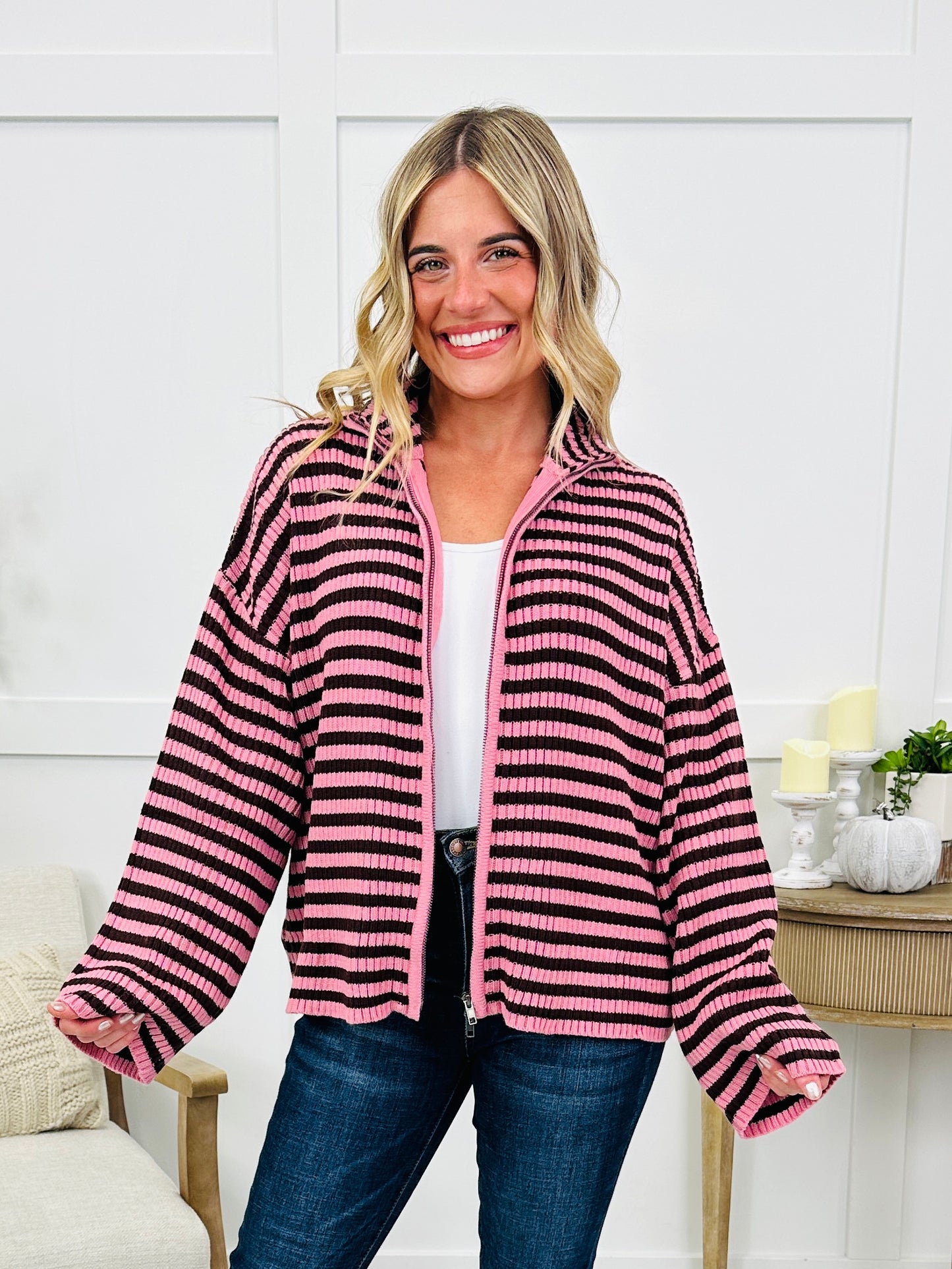 The Favorite Find Cardigan In Dusty Pink/Chocolate