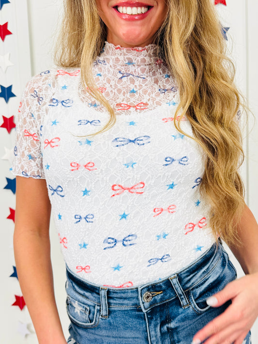 Red, White & Bows Top