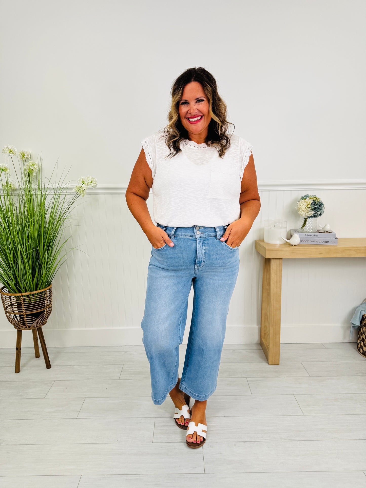Double the Fun Wide Leg Cropped Tummy Control Jeans
