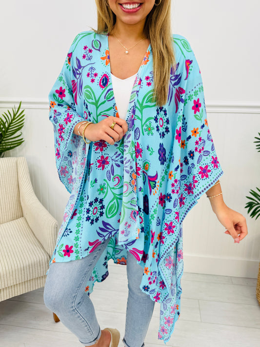 Wildflower Dream Kimono in Mint Blue