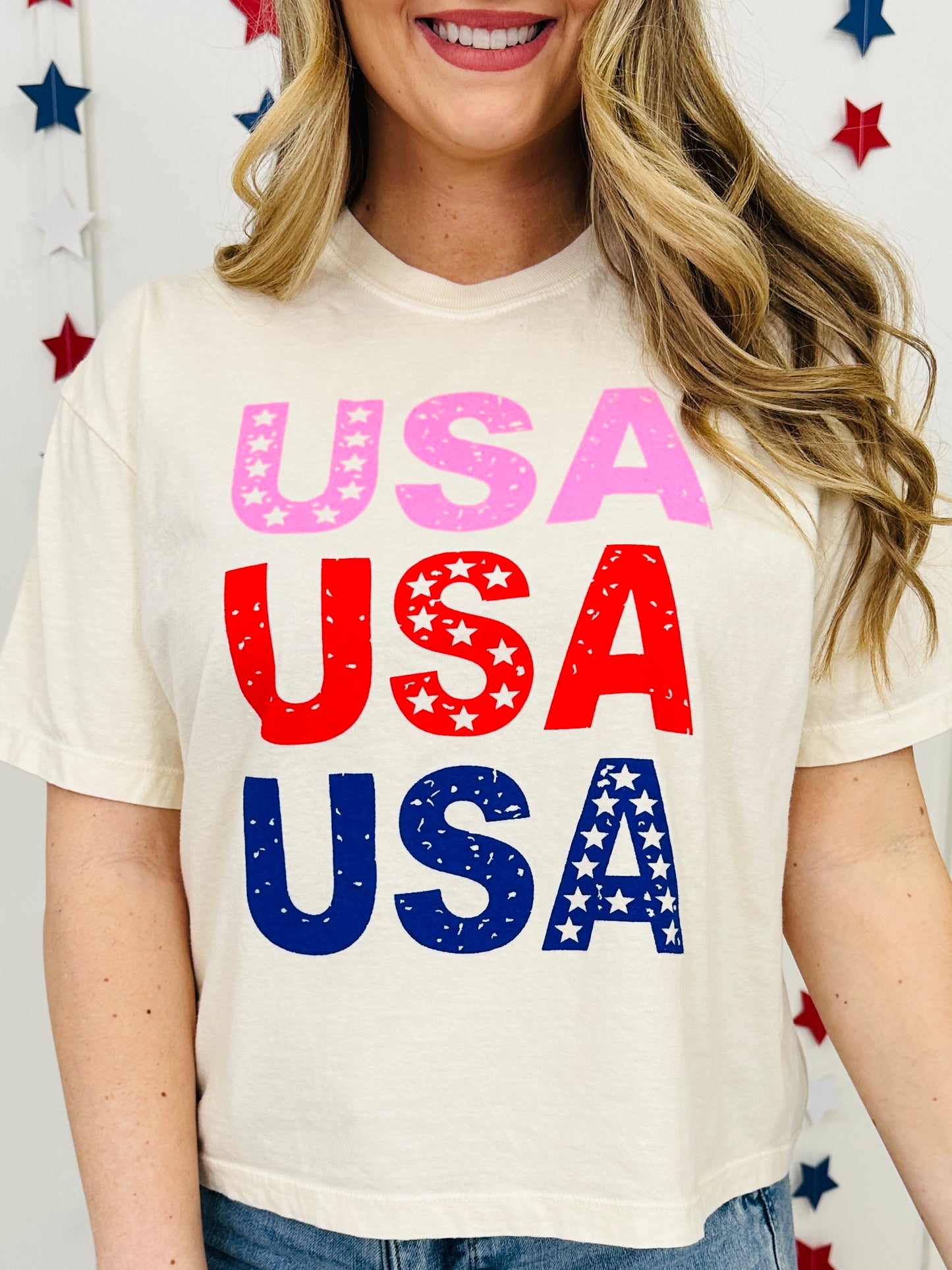 Pink Red And Blue USA Graphic Tee