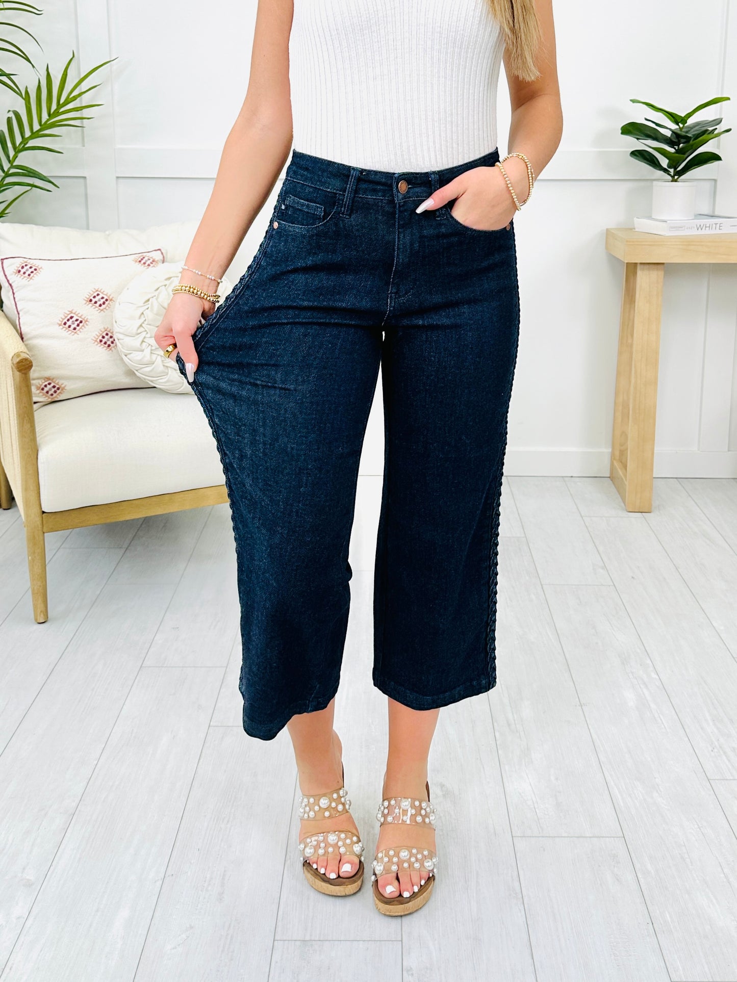 Judy Blue Braid and Boujee Cropped Wide Leg Jeans