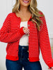 Polished In Stripes Cardigan in Red