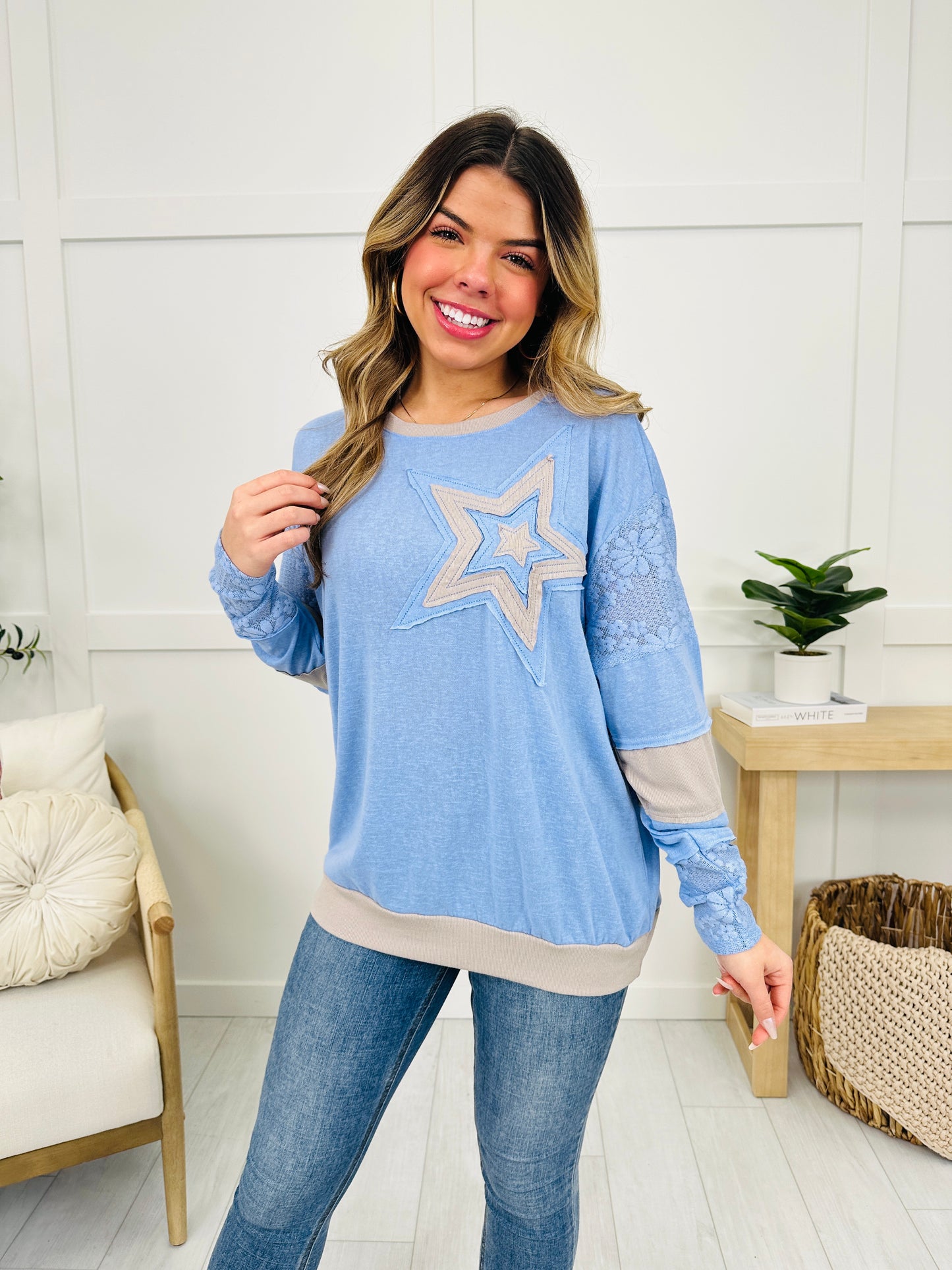 Cosmic Stitch Pullover In Cornflower Blue