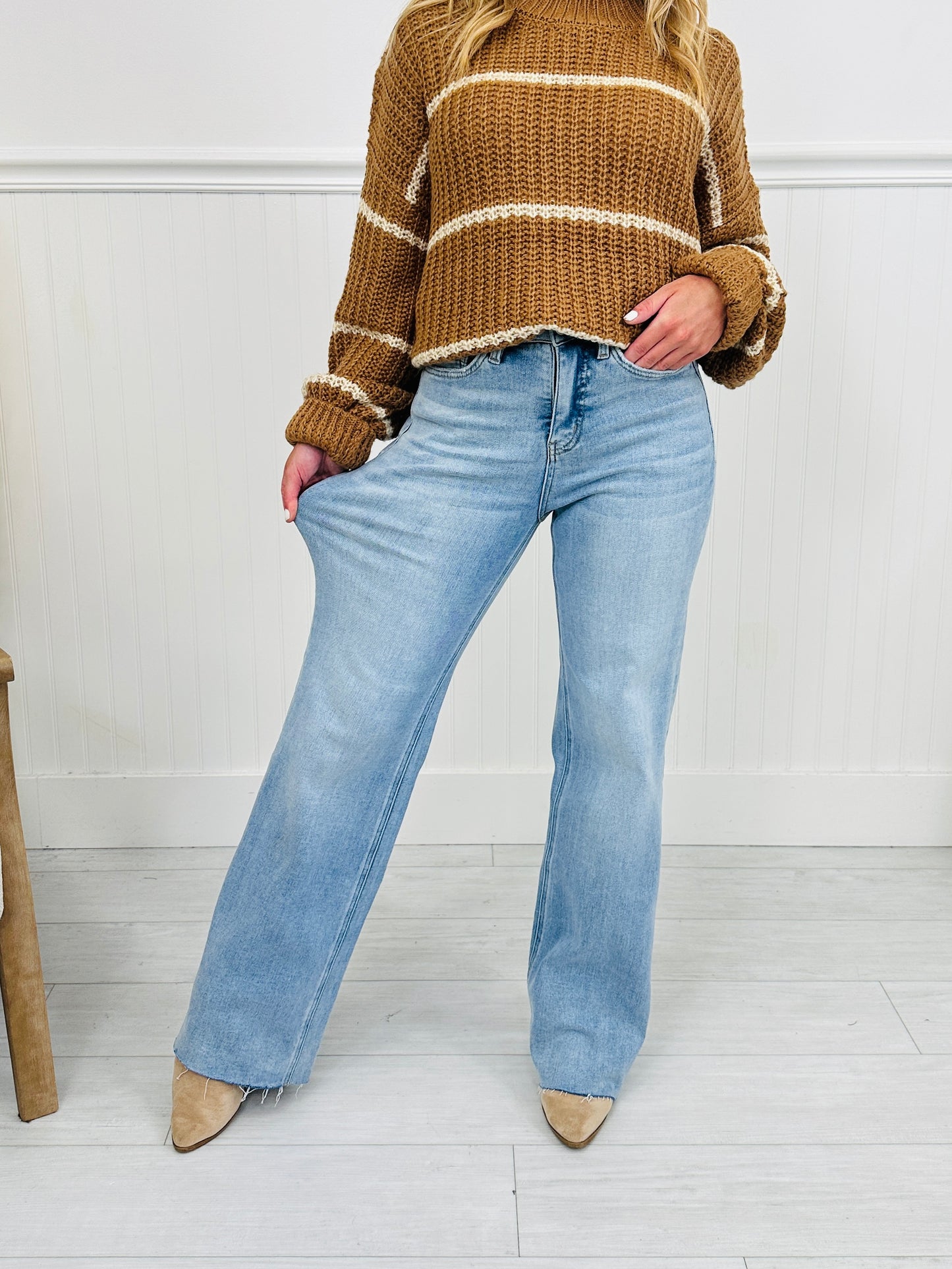 Fall Into Your Cart Tummy Control Wide Leg Jeans