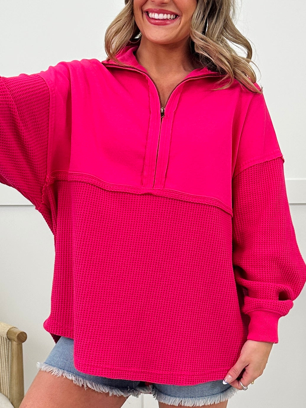 Restock! REG/CURVY MOCO Exclusive The Perfect Mix Pullover In Magenta