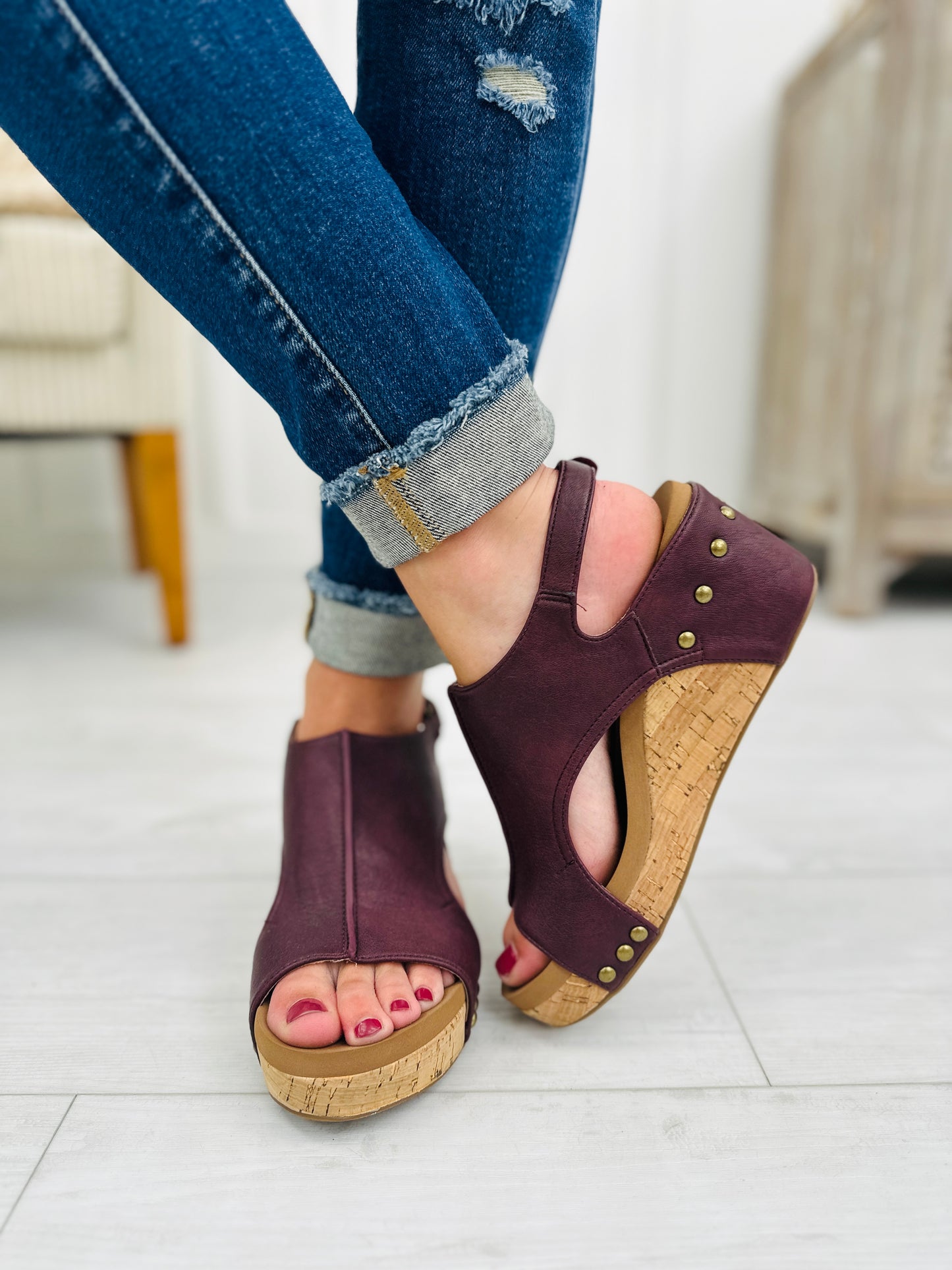 Pier Perfection Wedges In Burgundy Smooth