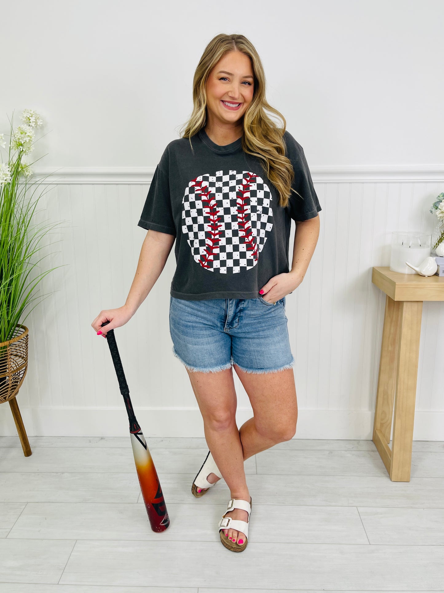 Checkered Baseball Boxy Graphic Tee
