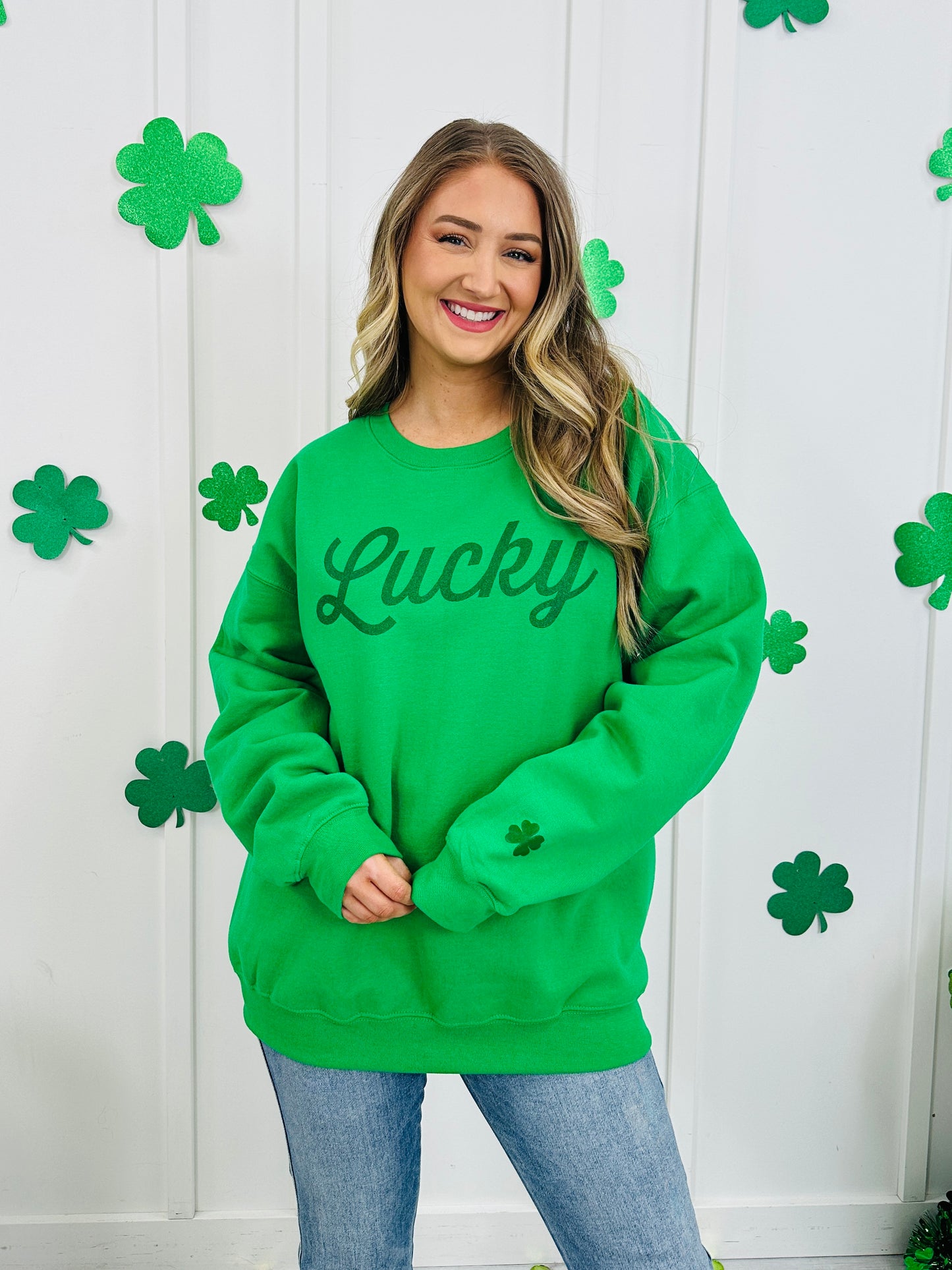 Green Glitter Lucky Crewneck Sweatshirt