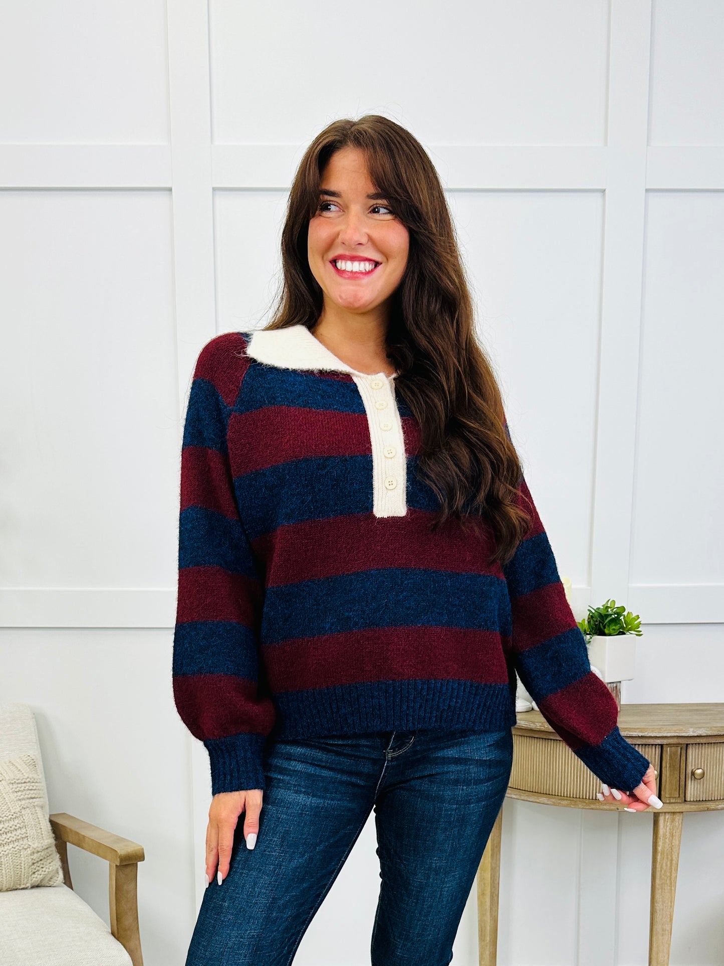 Campus Club Sweater In Navy/Burgundy