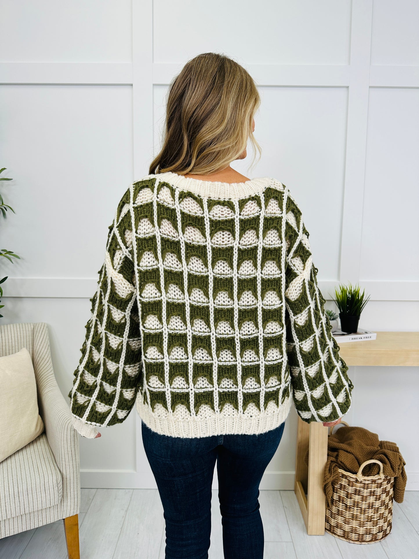 Frosted Grid Sweater in Olive