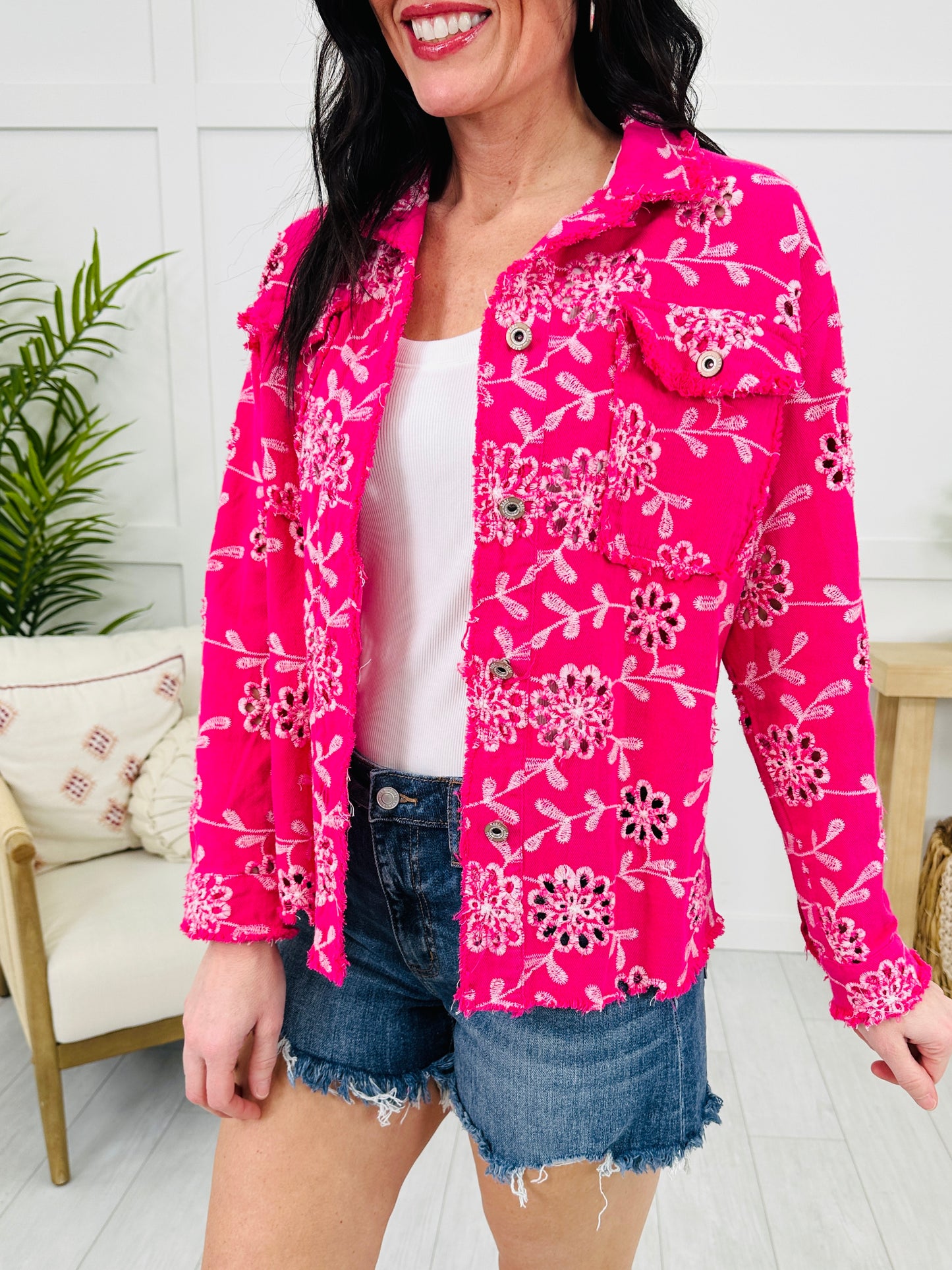 Boldly Blossomed Jacket In Hot Pink