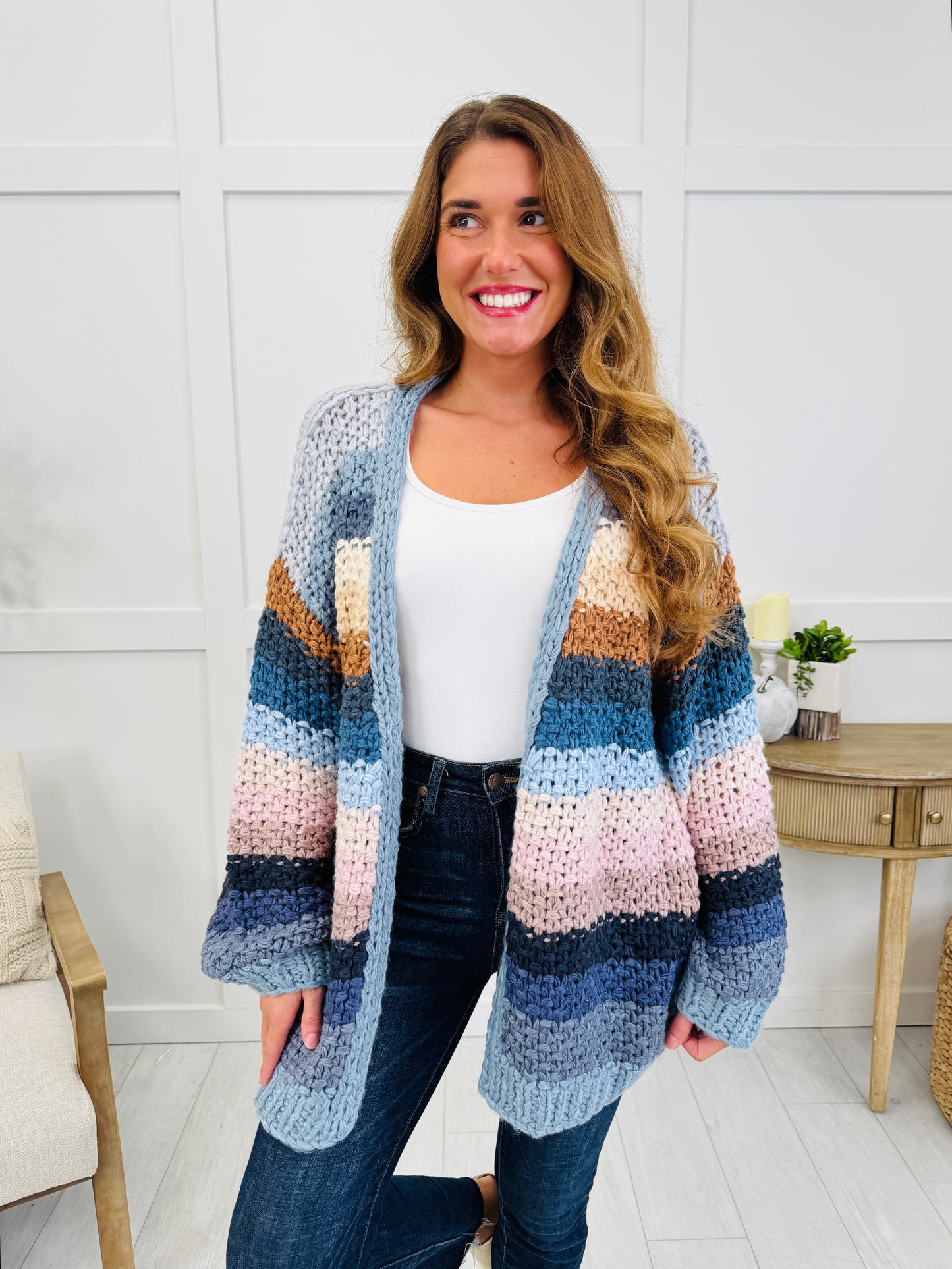 Sunset Trails Cardigan In Slate Blue