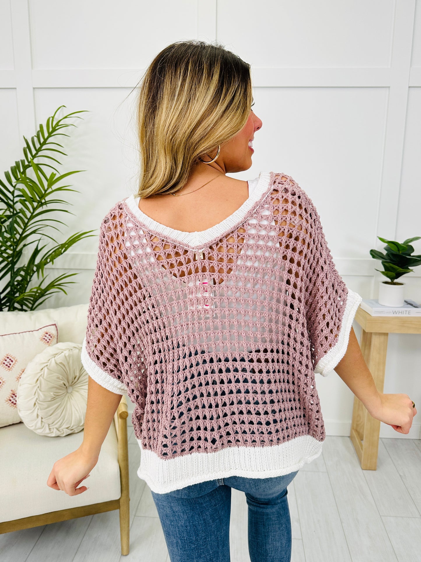 It Begins With Peace Sweater In Dusty Rose/Ivory