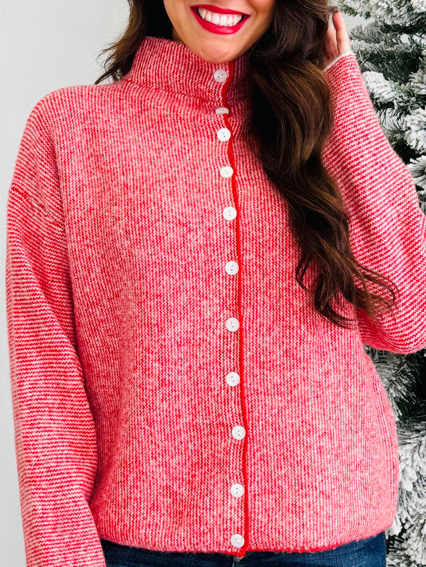 Festive Feeling Cardigan In Two Tone Red