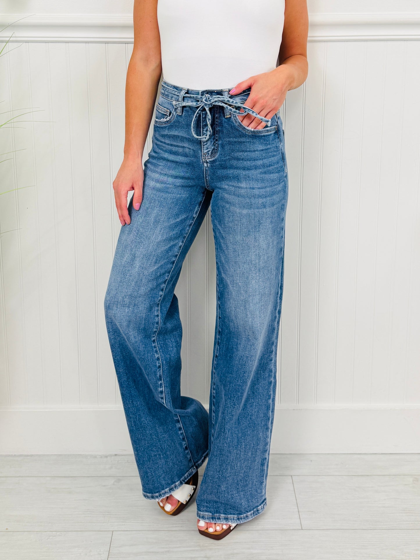 Tied Up in Style Tummy Control Wide Leg Jeans