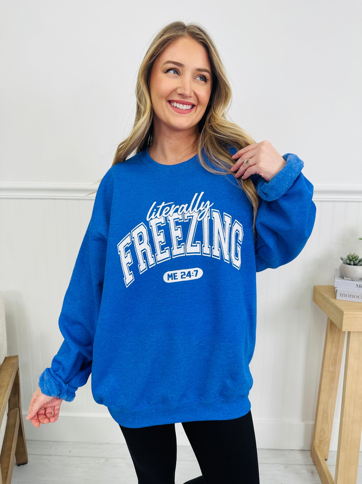 Literally Freezing Graphic Crewneck Sweatshirt In Heather Royal
