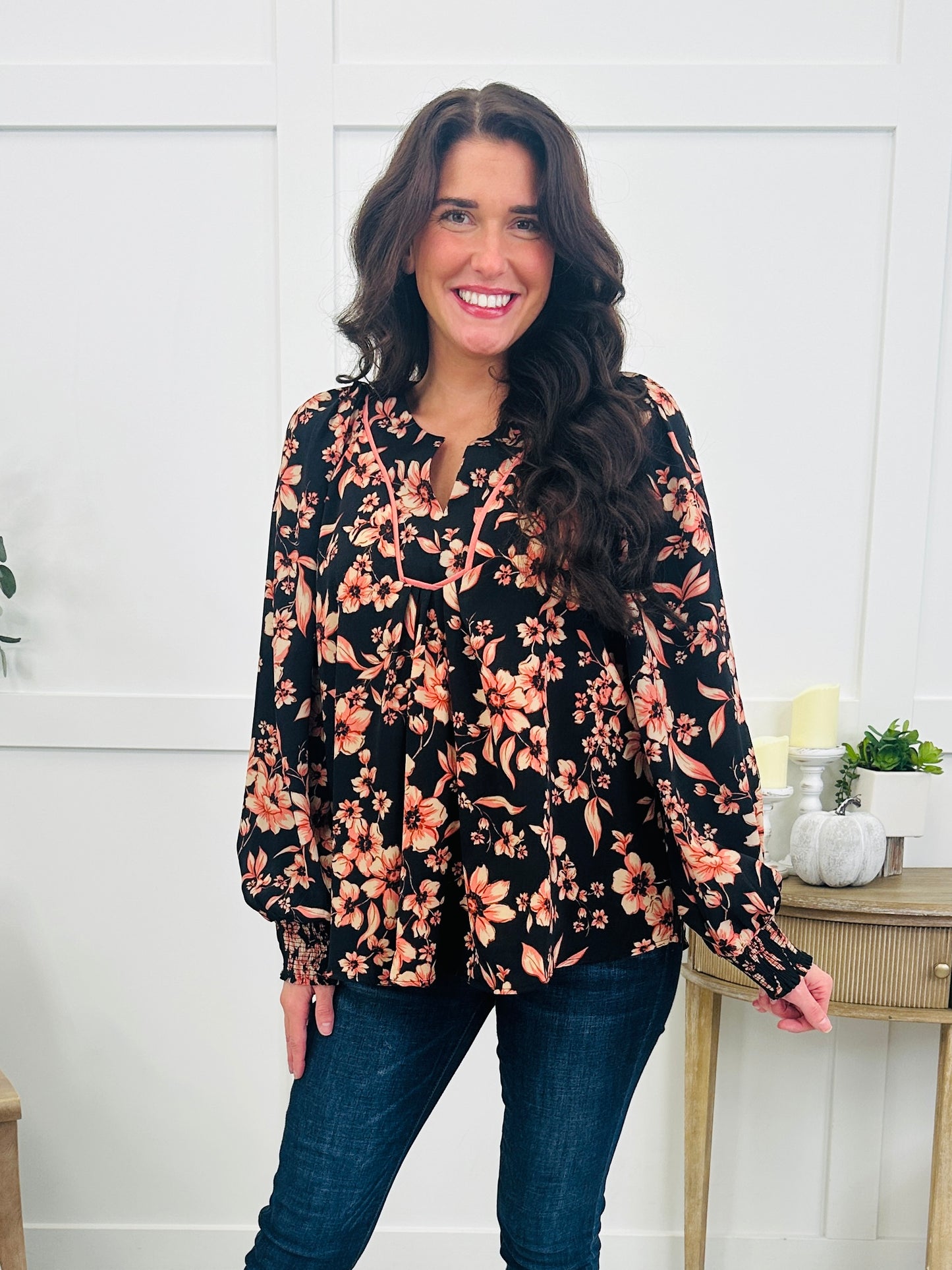 Fall Floral Fantasy Top In Black