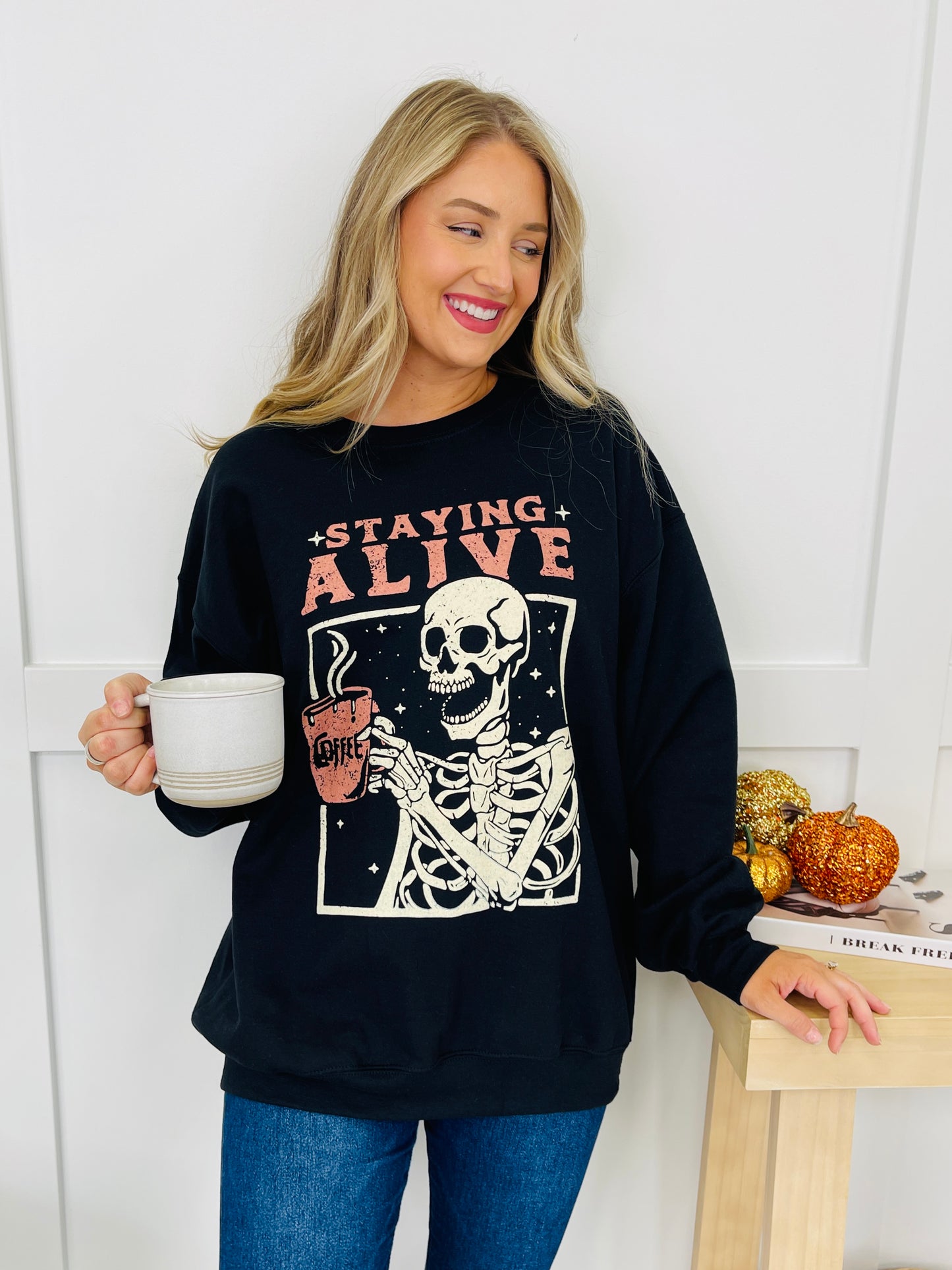 Staying Alive Graphic Crewneck Sweatshirt