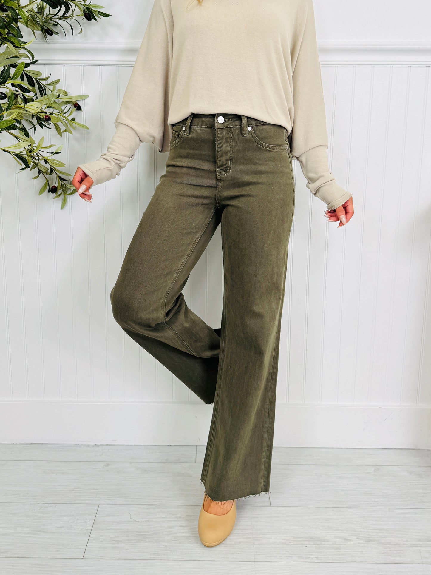 Olive On Repeat Tummy Control Straight Jeans