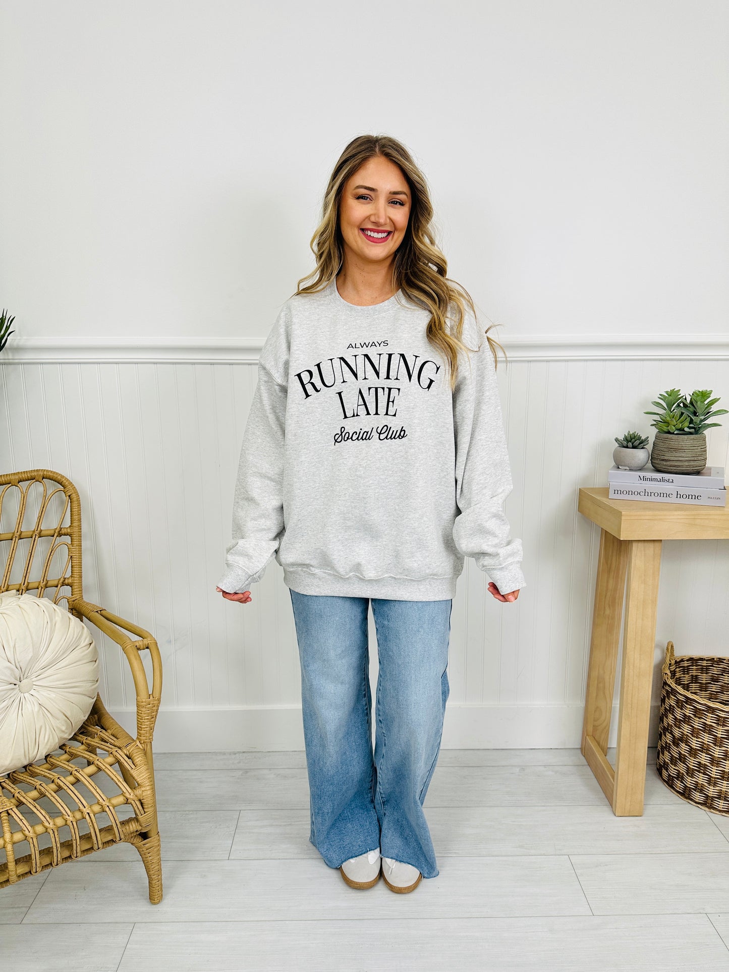 Always Running Late Graphic Crewneck Sweatshirt