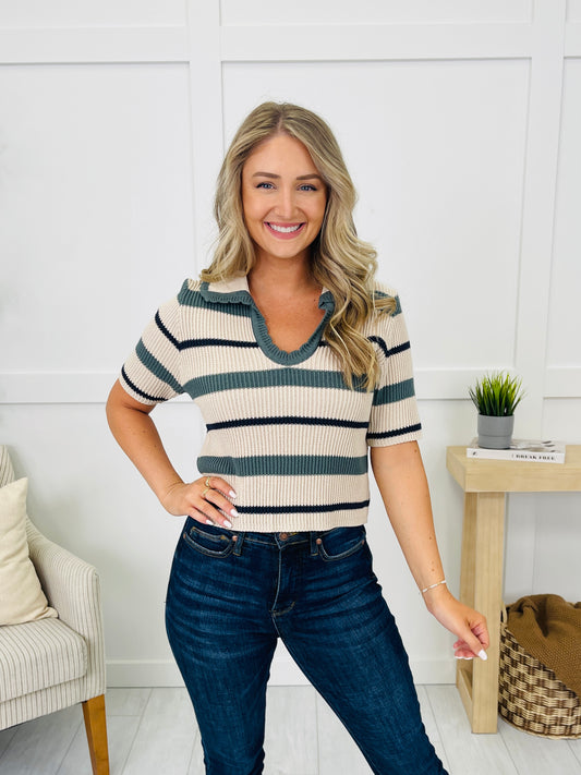 DOORBUSTER! Lines In Motion Top in Ash Jade