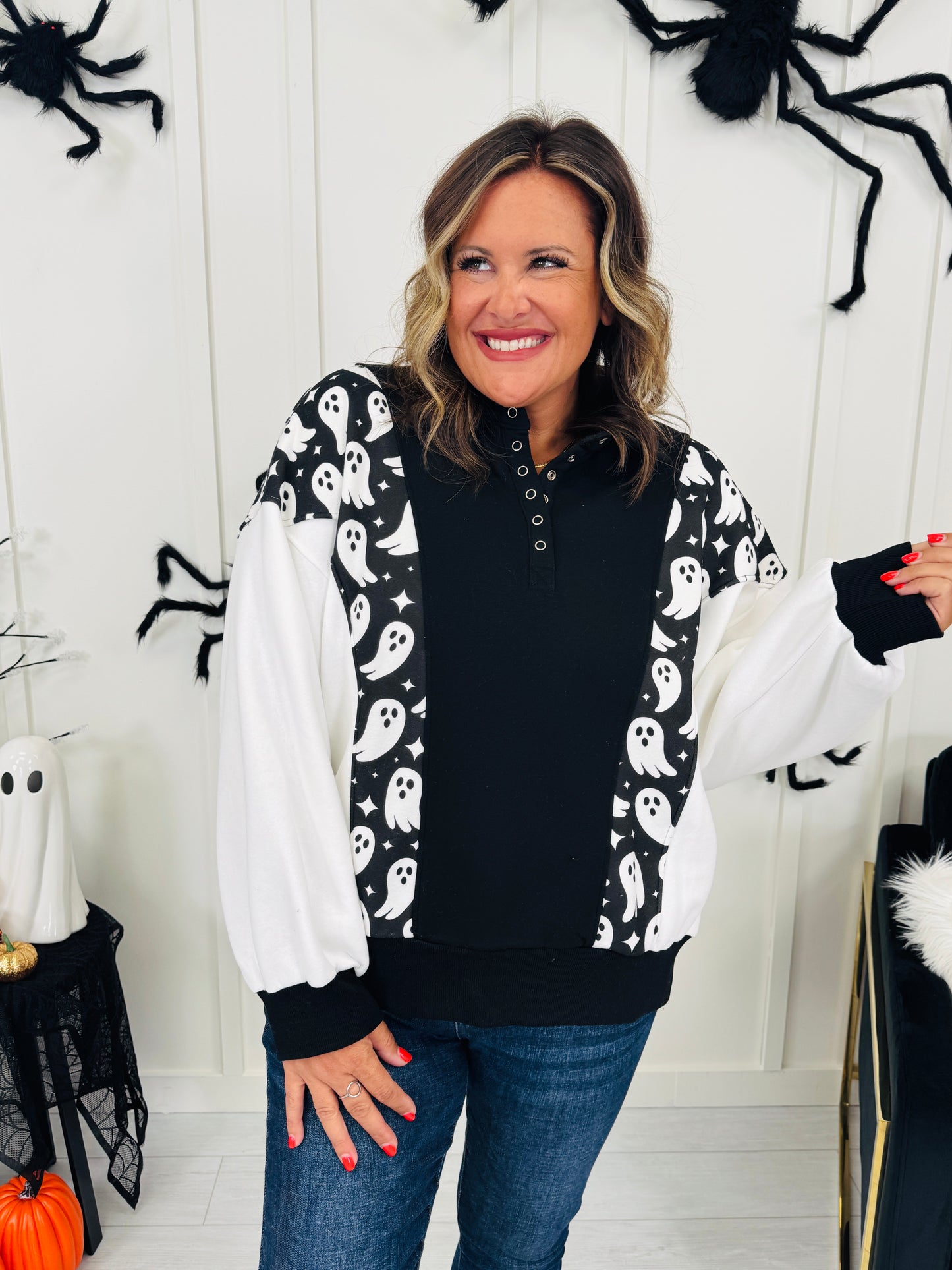 Halloween Happenings Pullover In Ghost Print