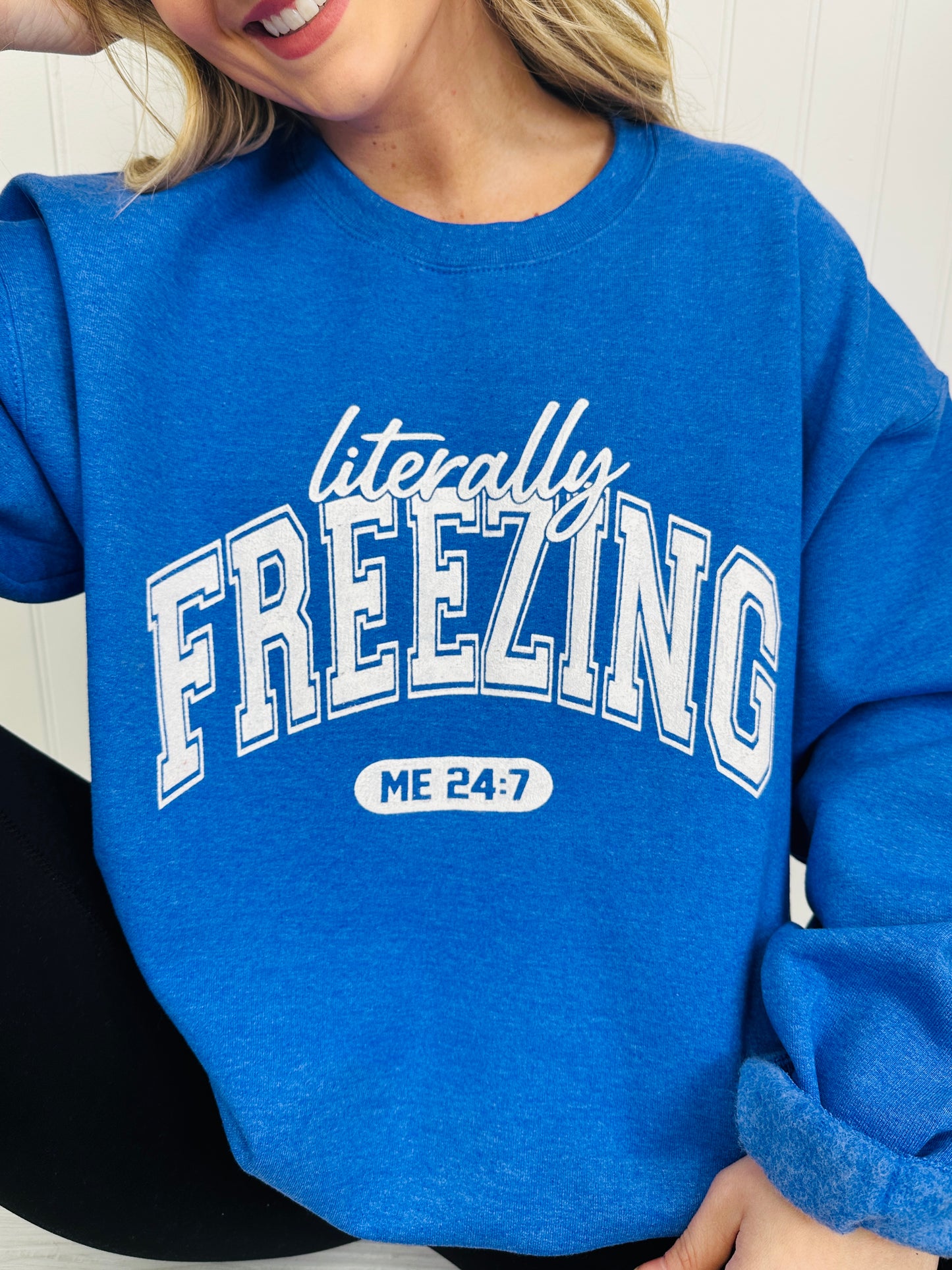 Literally Freezing Graphic Crewneck Sweatshirt In Heather Royal