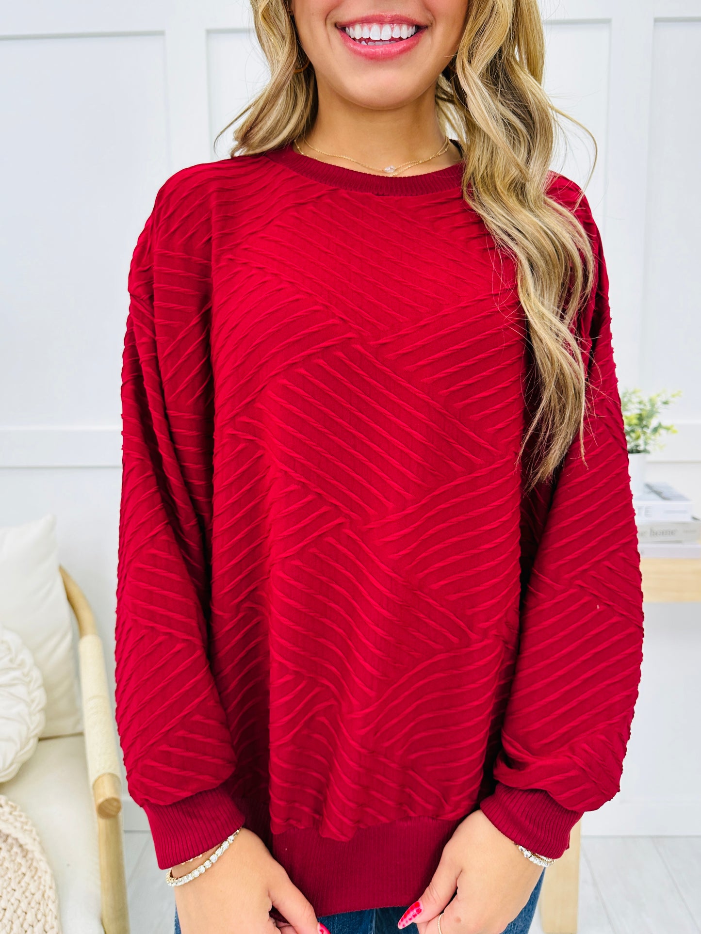 REG/CURVY Blessed In Comfort Pullover In Burgundy