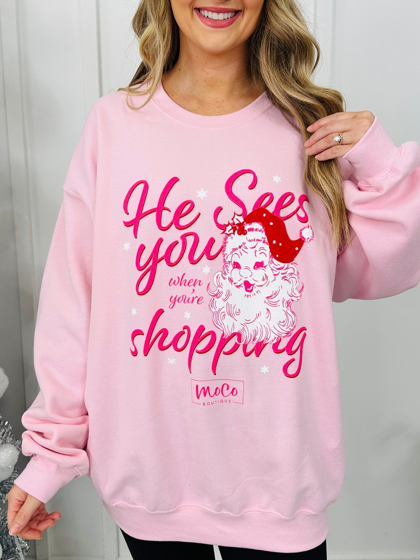 He Sees You Shopping Graphic Crewneck Sweatshirt