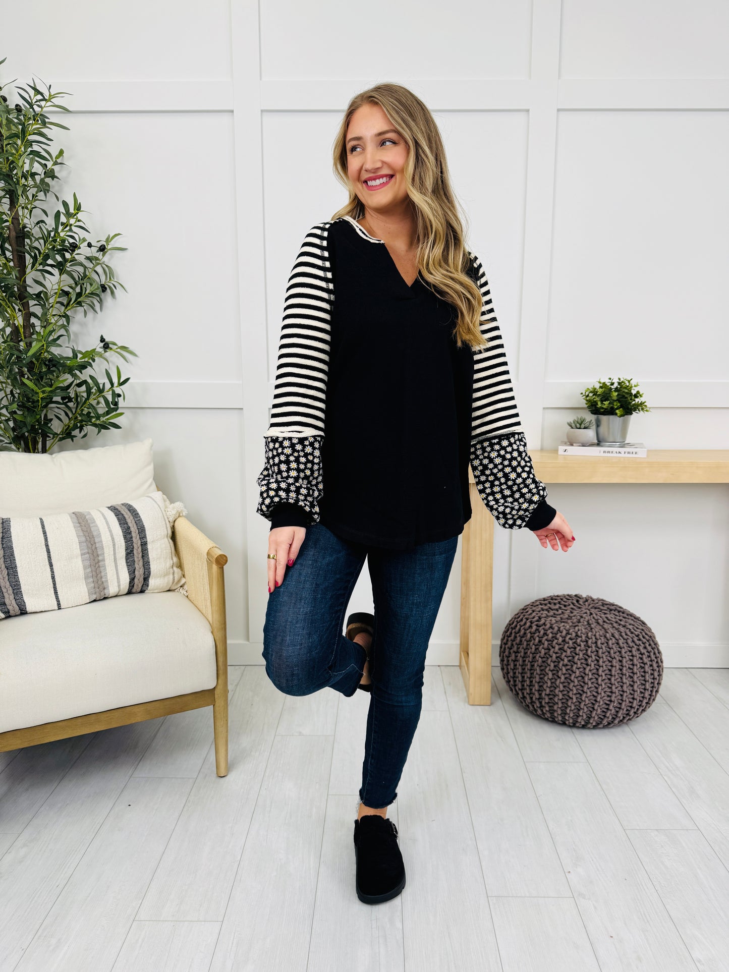 Struck By Stripes Top in Black