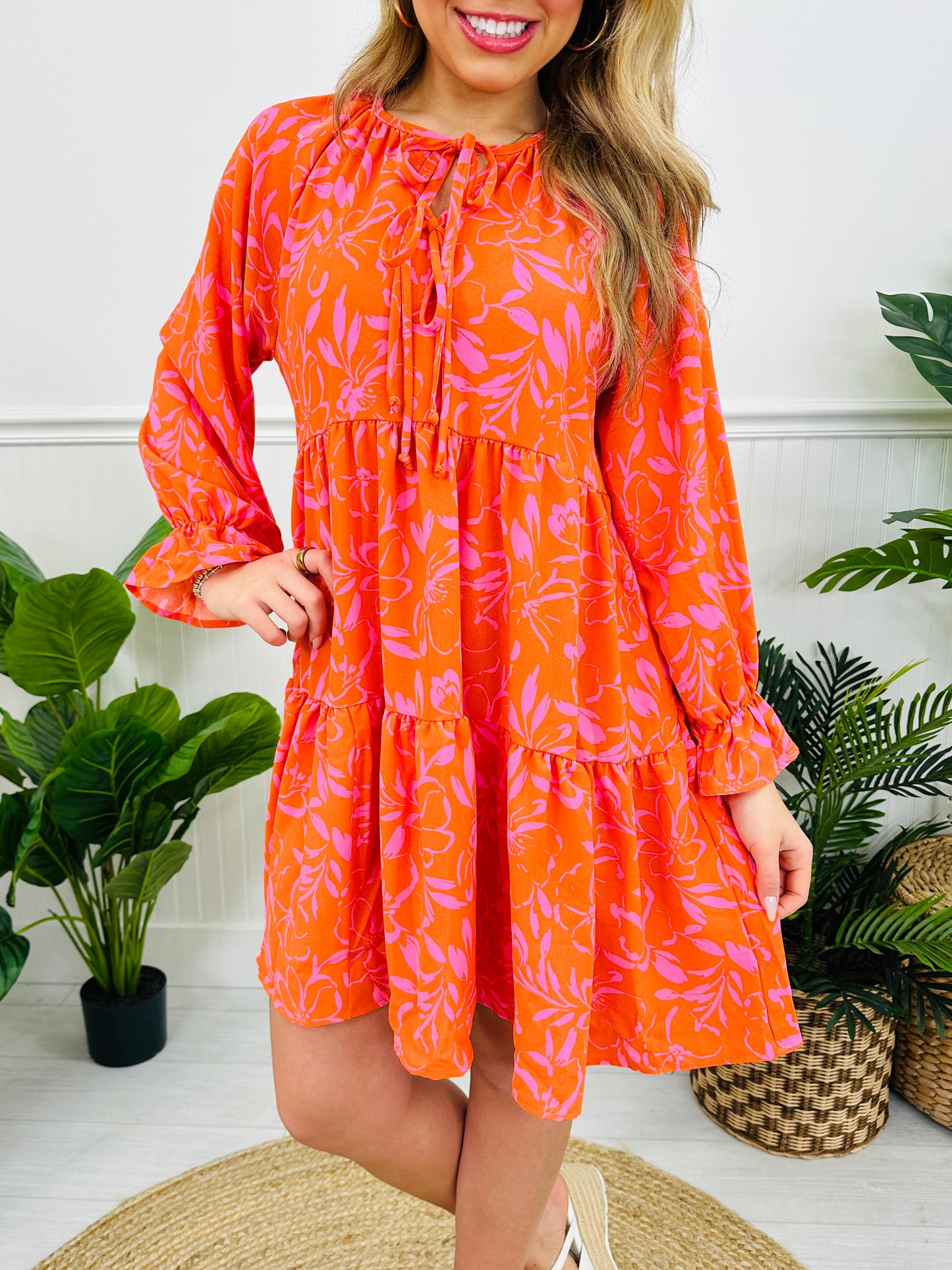 Tropical Tango Dress In Coral Orange