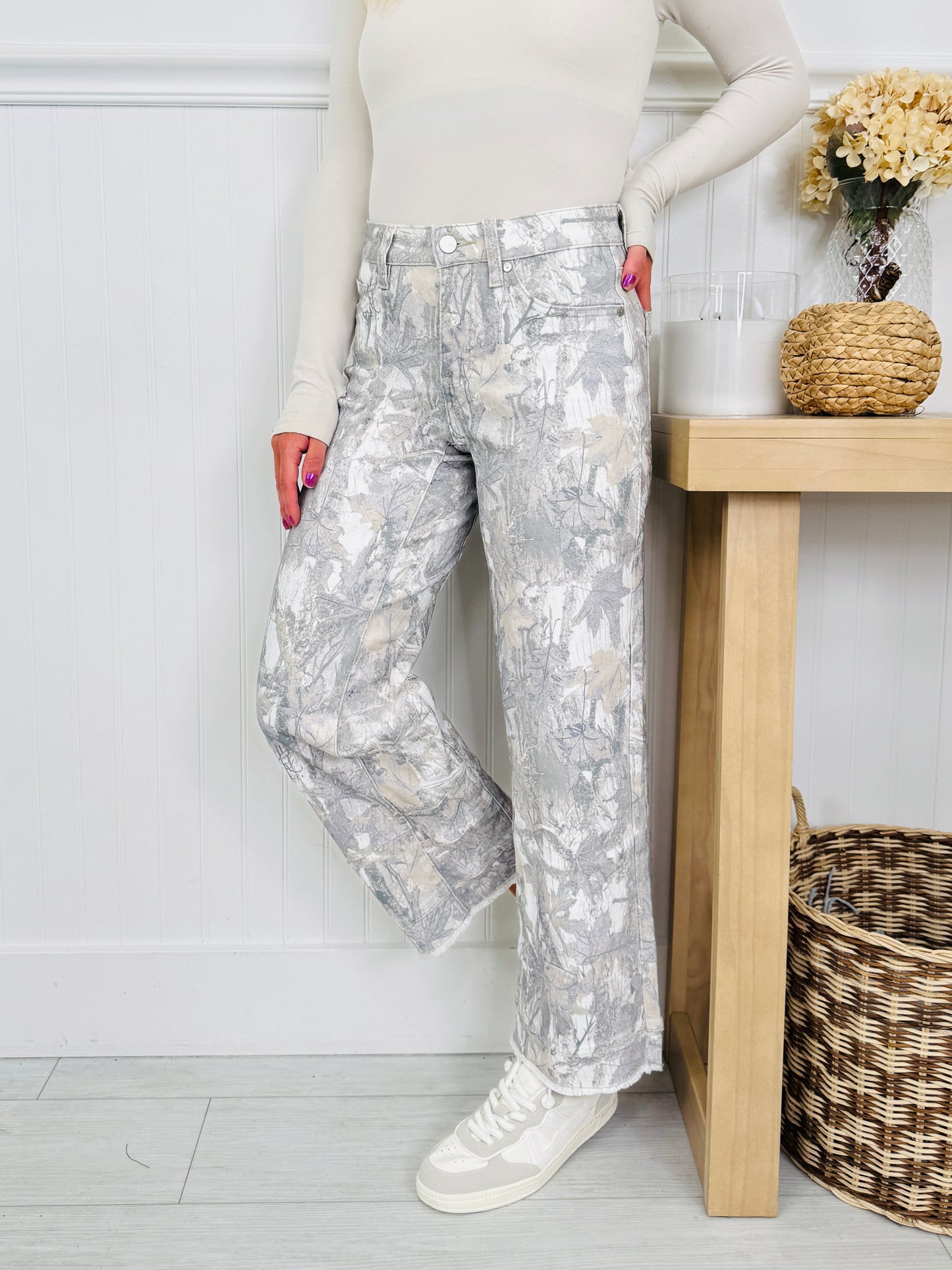 Keep It Camo Tummy Control Barrel Jeans