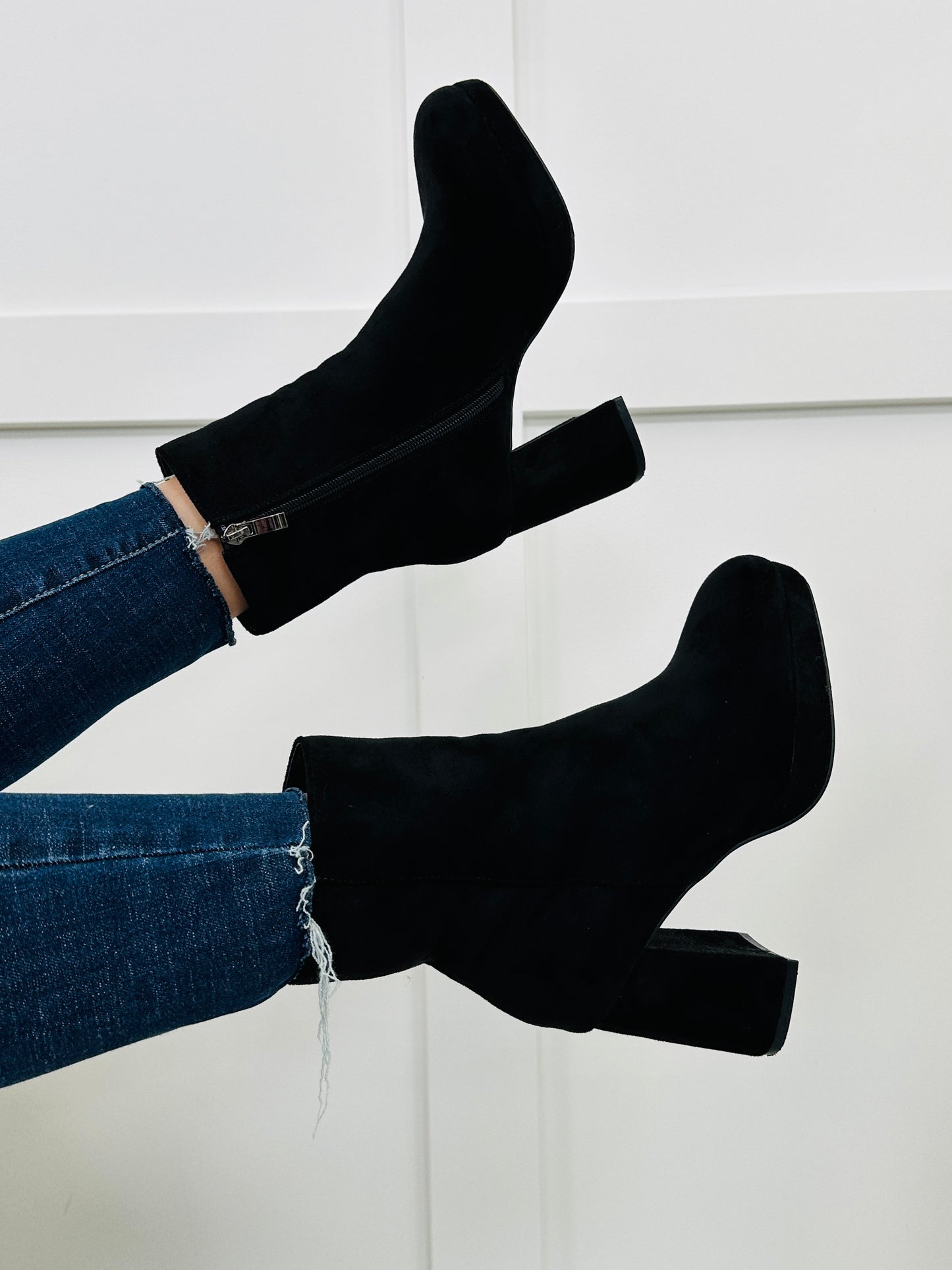 Stomp To The Rhythm Booties In Black Suede