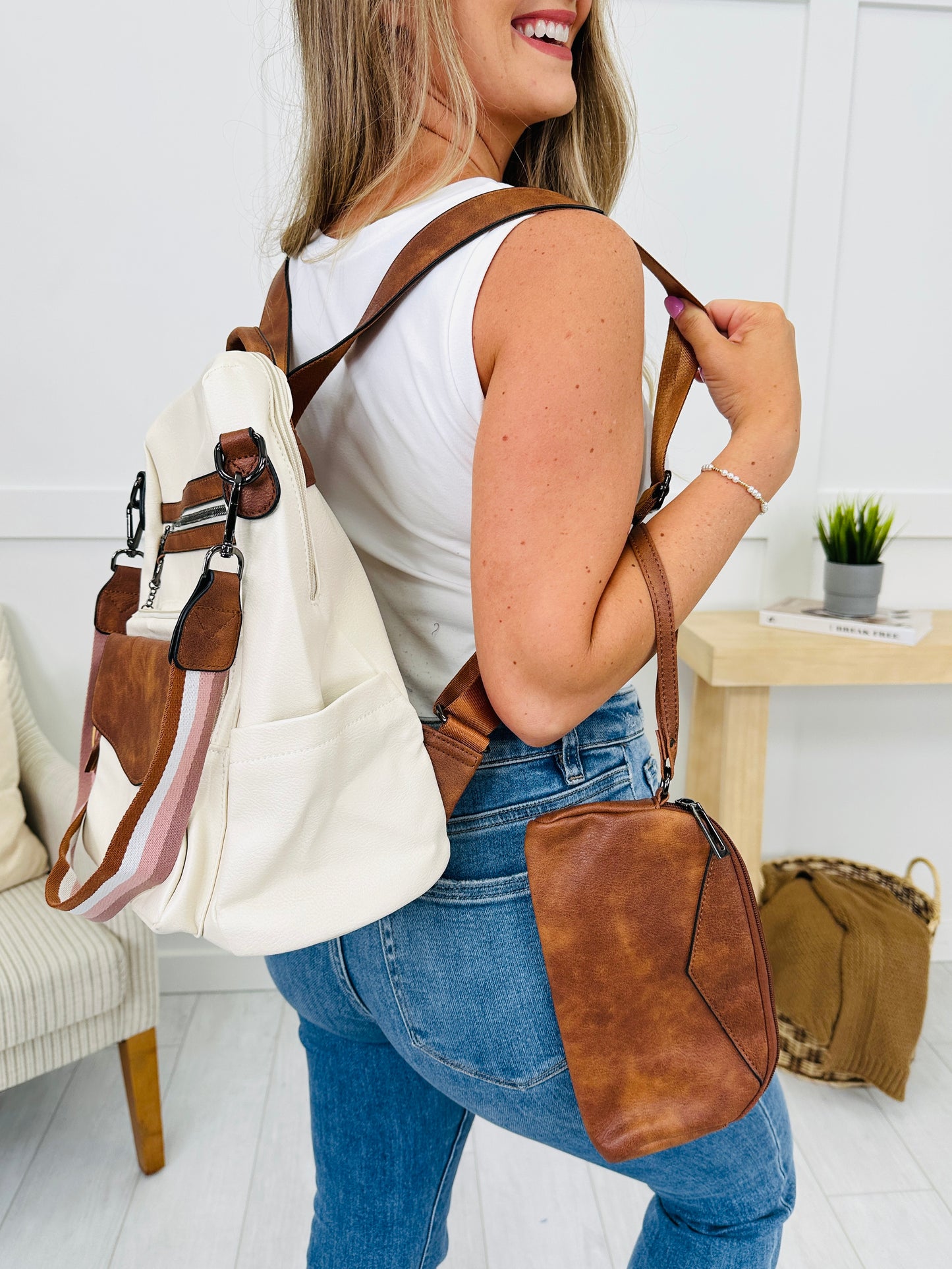 White Backpack Purse Set