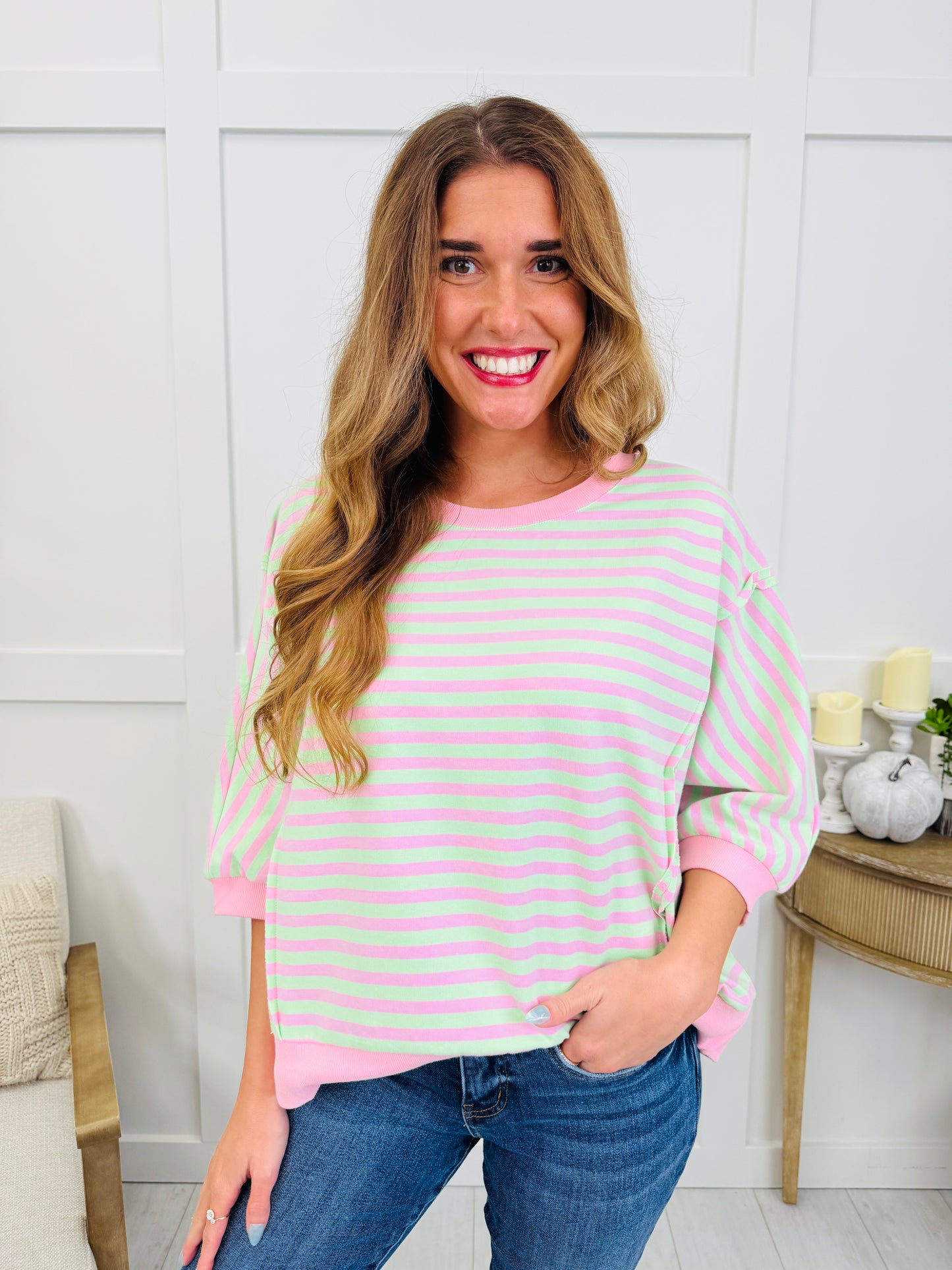 Better In Stripes Top In Pink Multi
