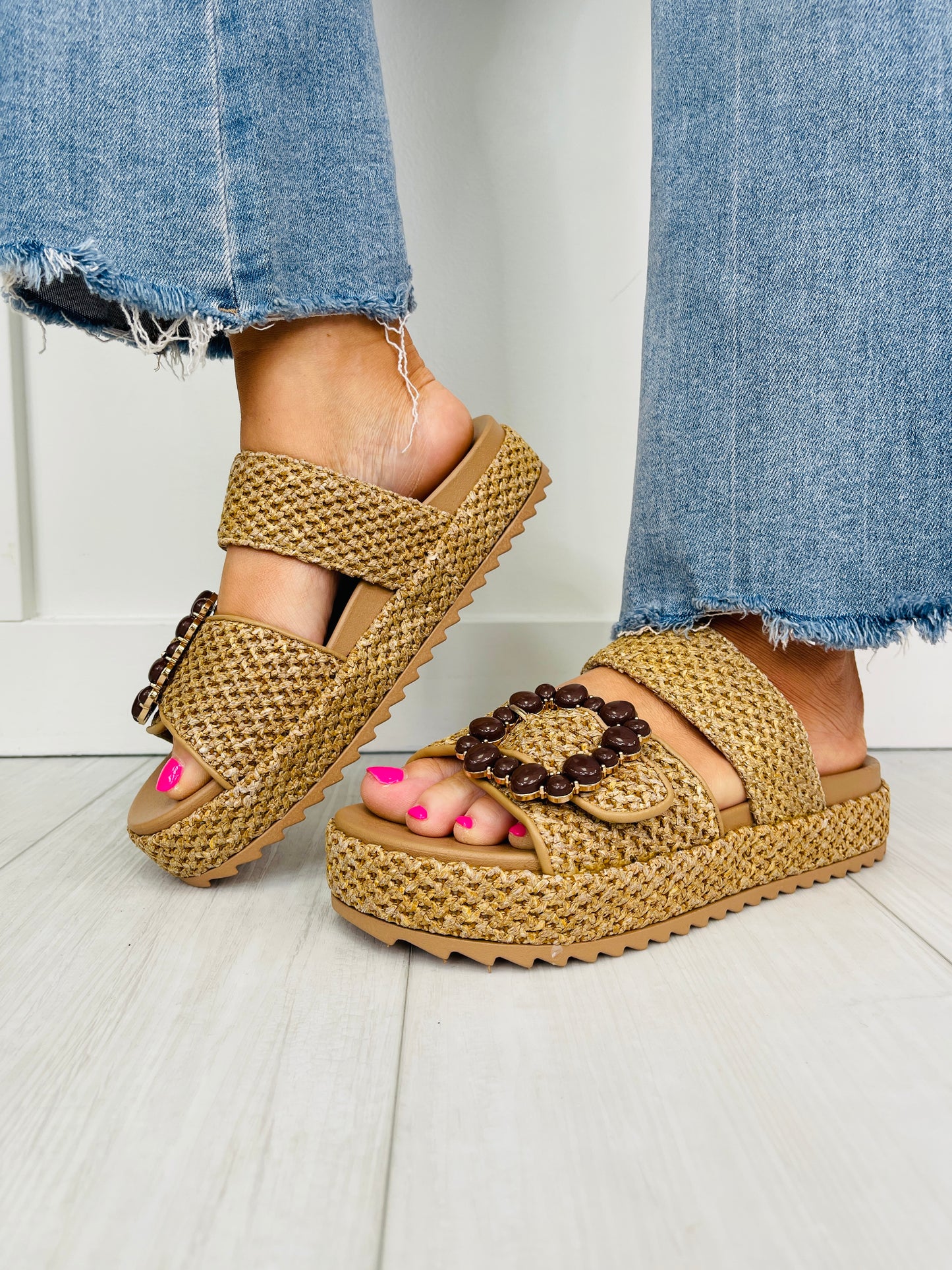 Coastal Crafted Sandals In Tan Raffia