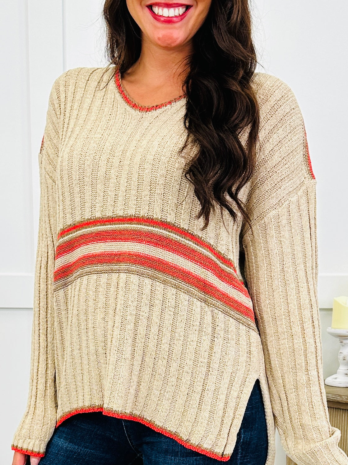 Sunset Stripe Top In Khaki
