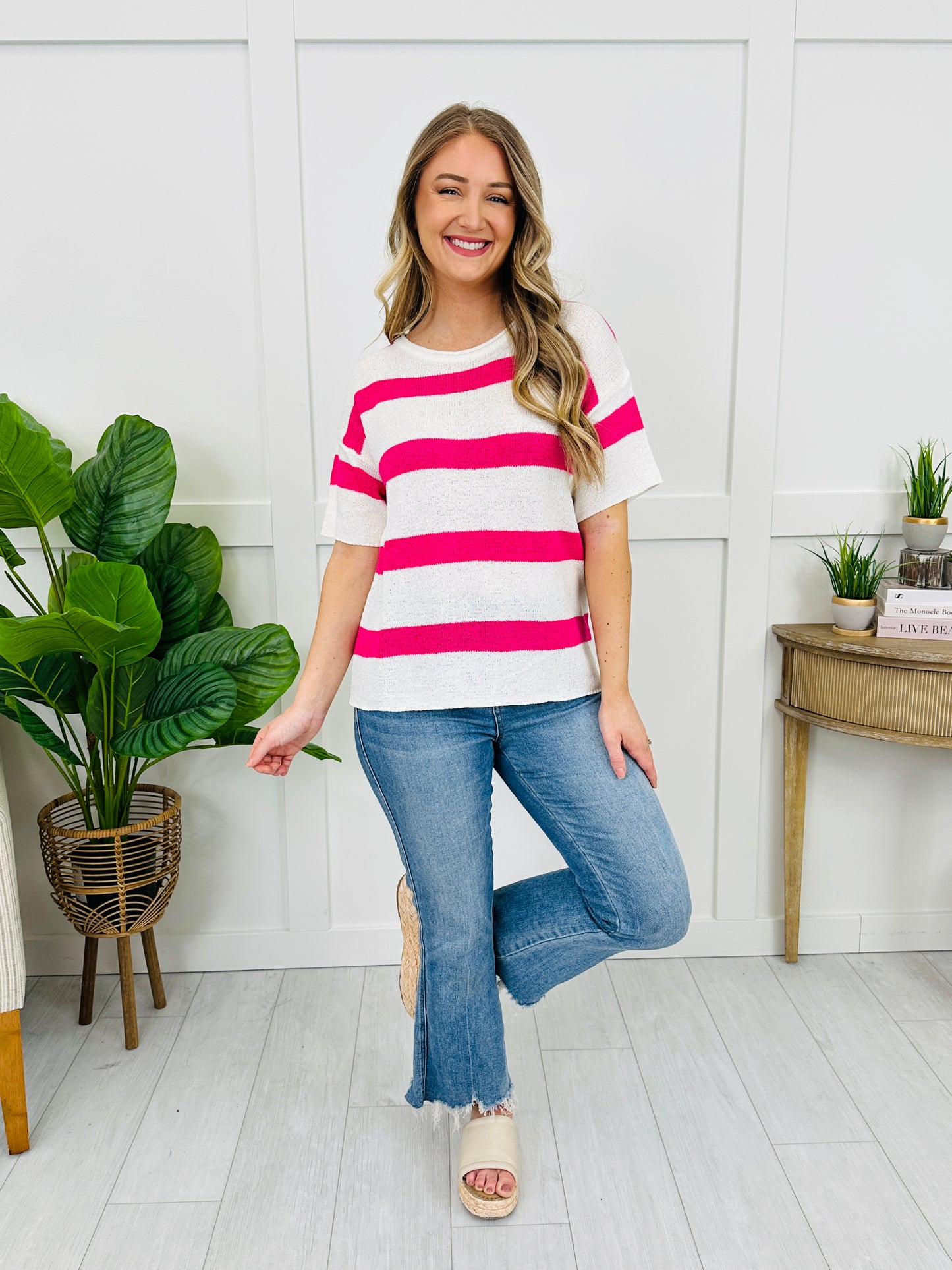 Breezy Stripes Top in Neon Pink