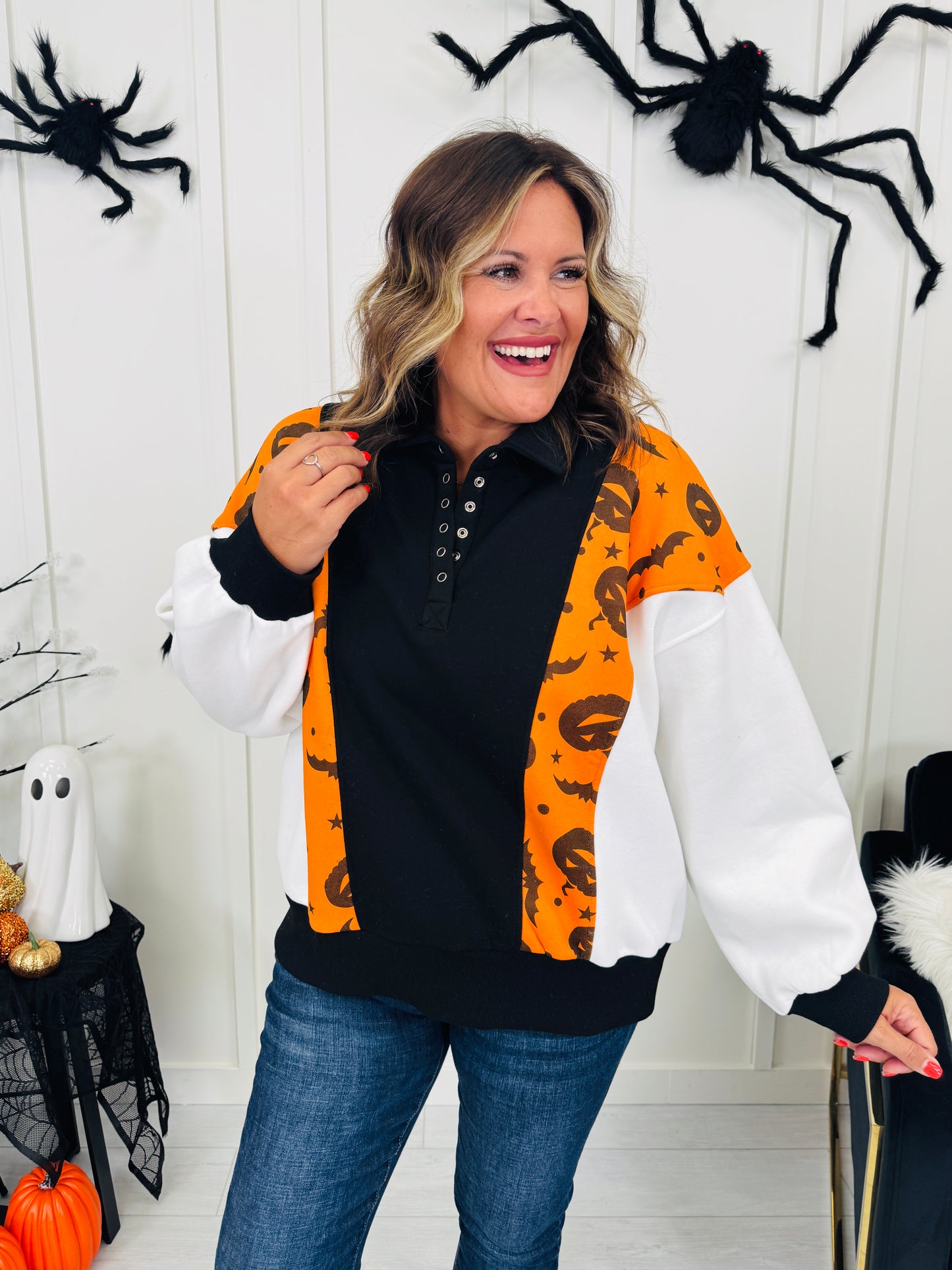 Halloween Happenings Pullover In Pumpkin Print
