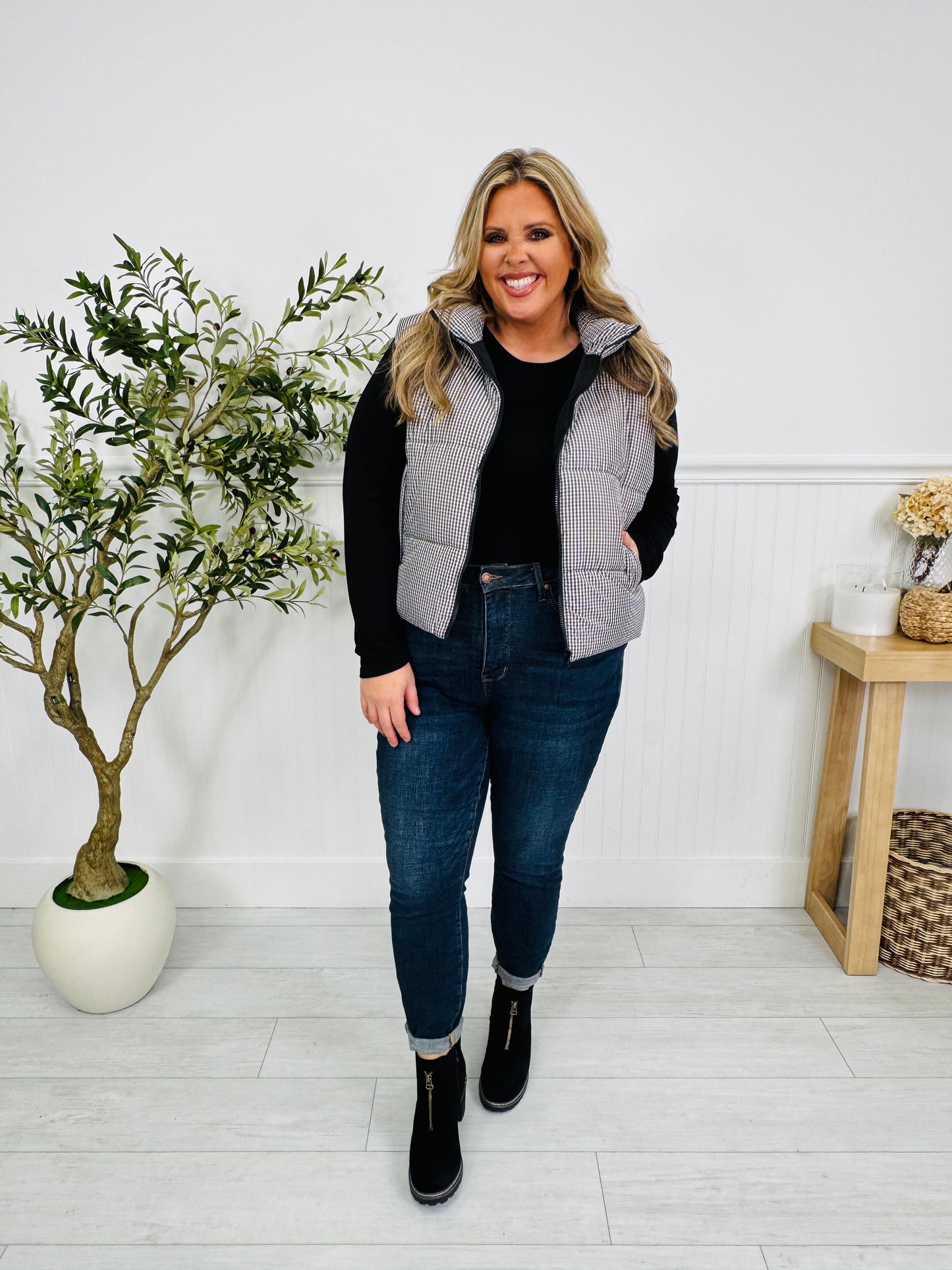 Gingham & Go Puffer Vest
