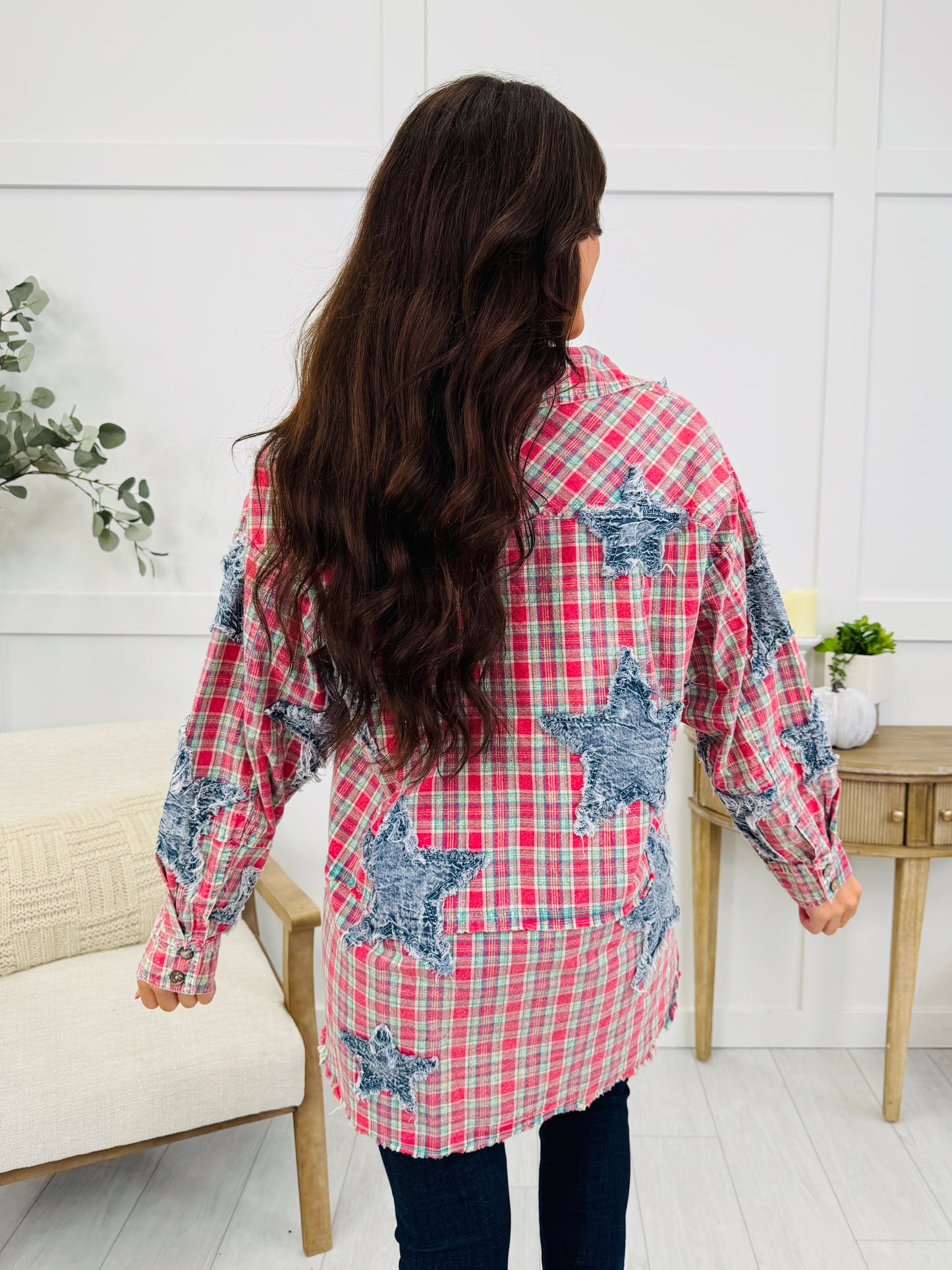 Main Street Plaid Shacket In Red