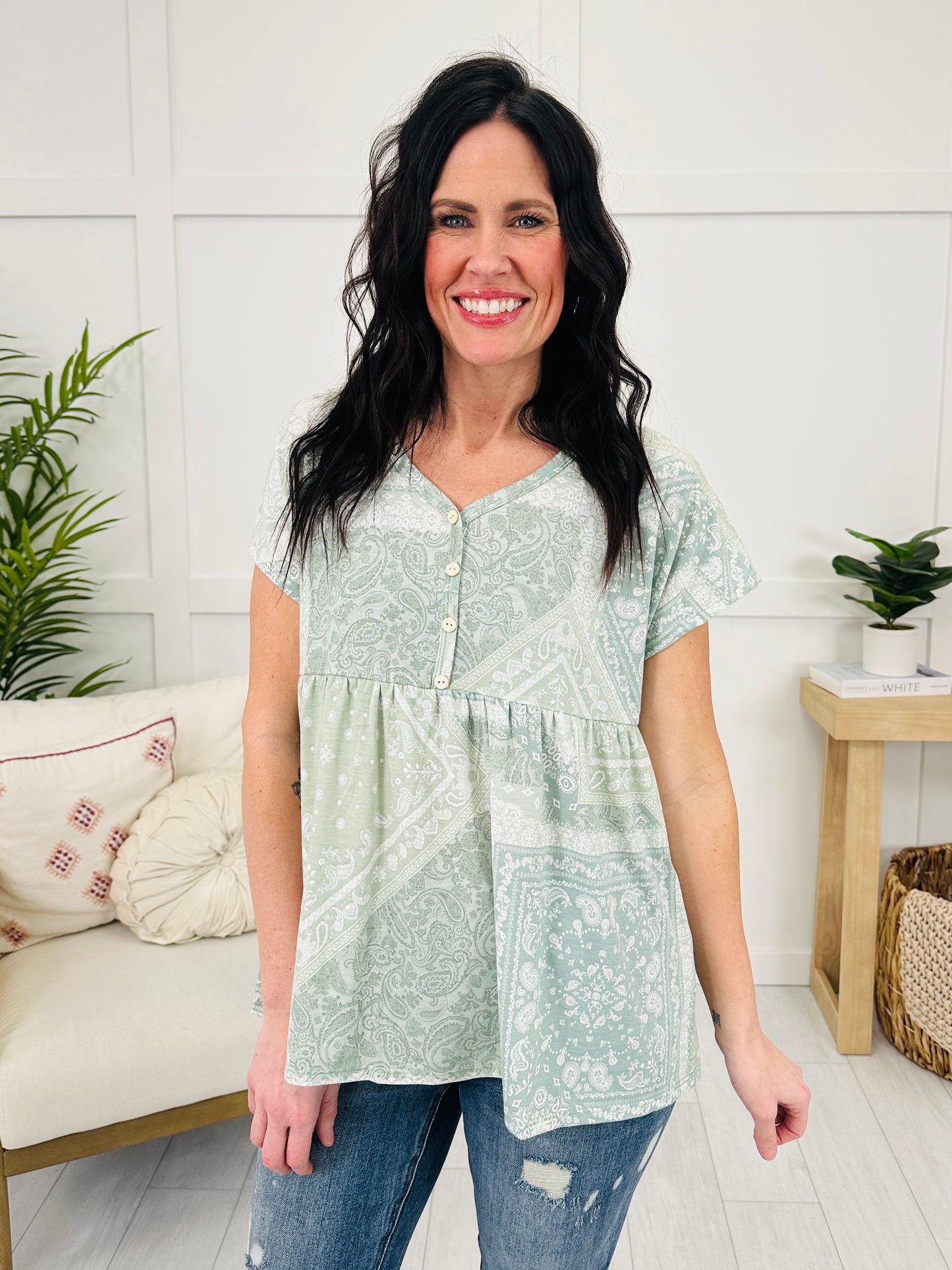 Free Spirit Flare Top In Sage Combo