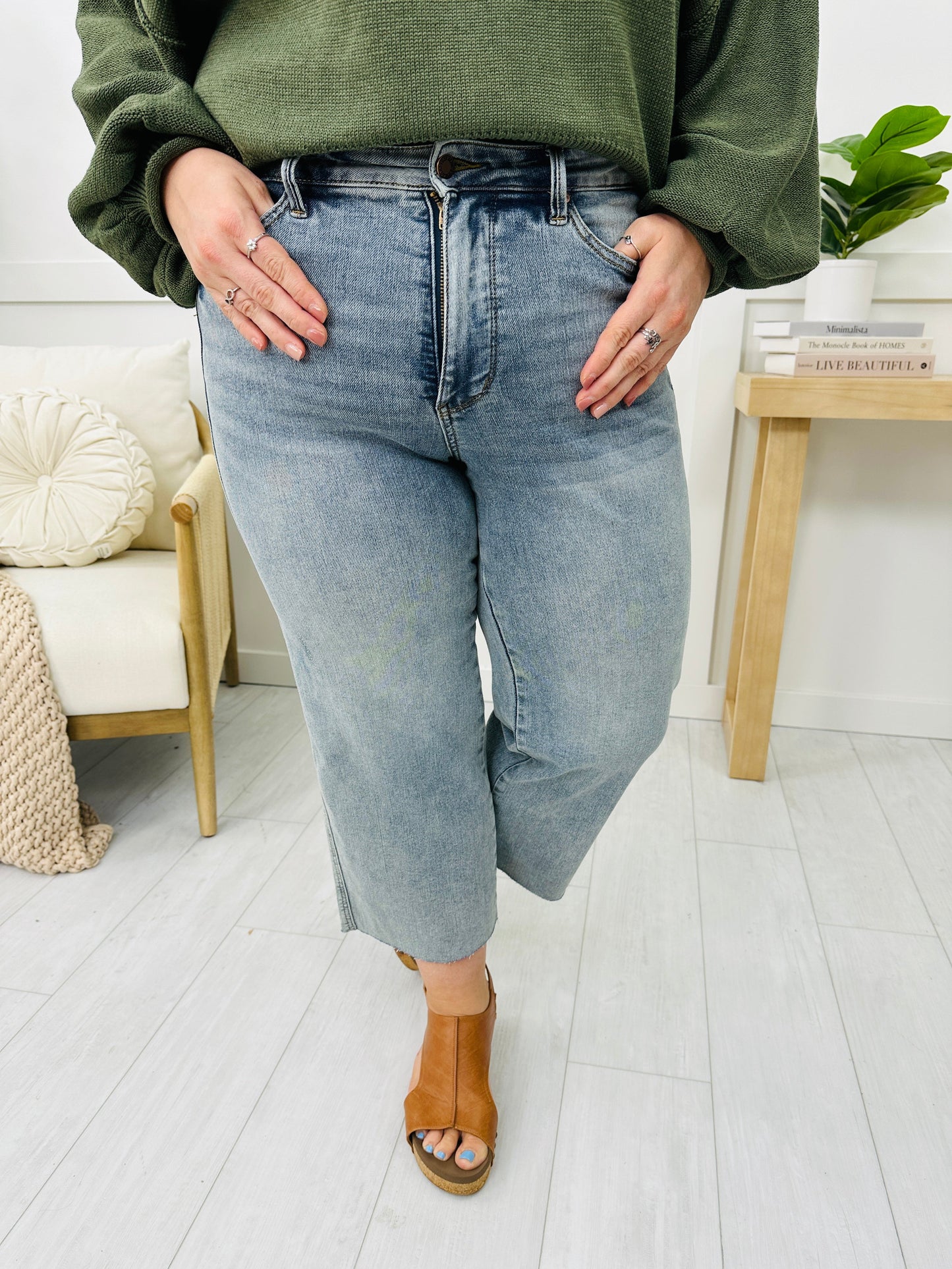 Judy Blue Cropped and Carefree Cropped Tummy Control Wide Leg Jeans in Reg/Curvy