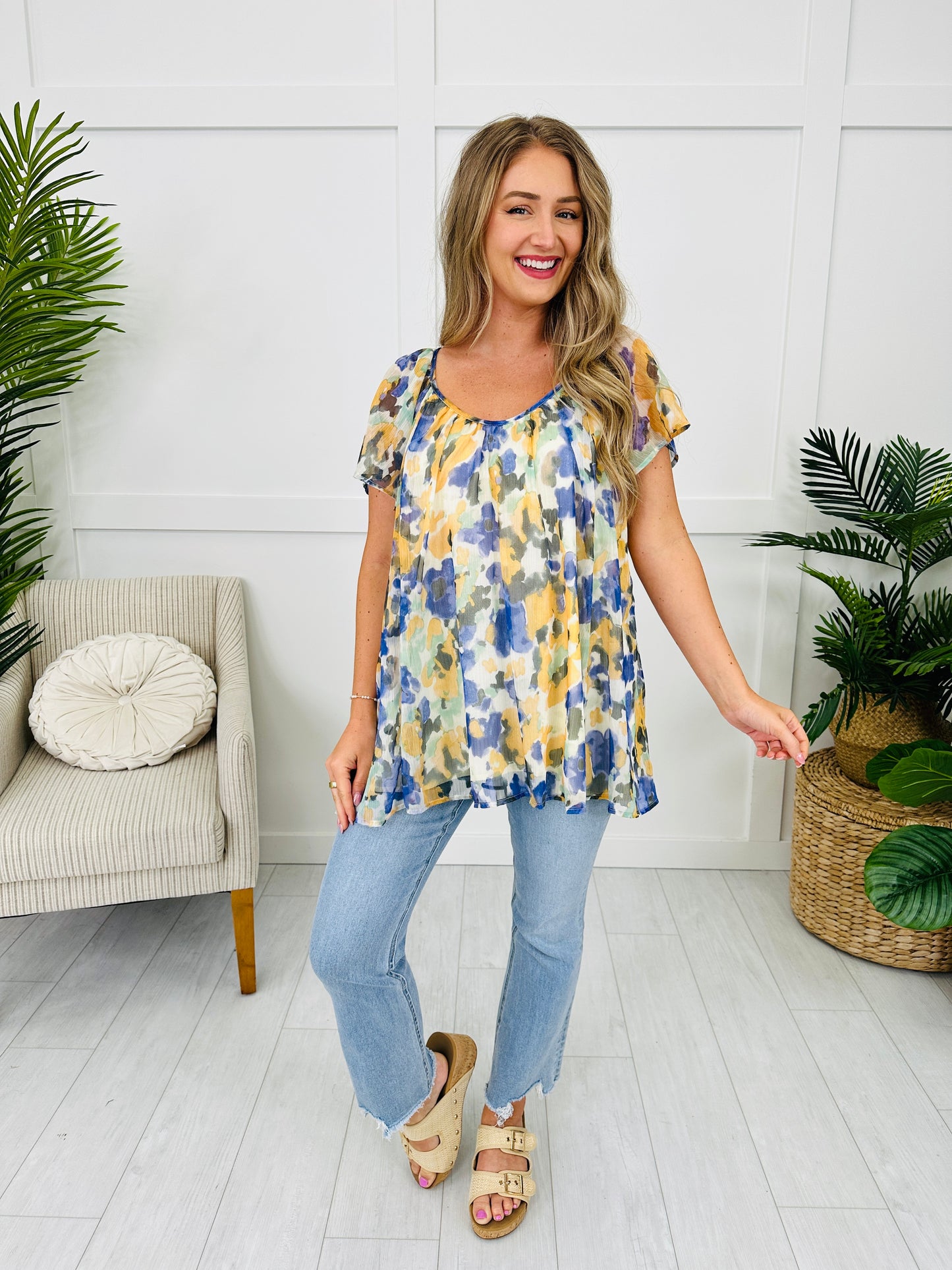 Floral Sketch Top in Mustard