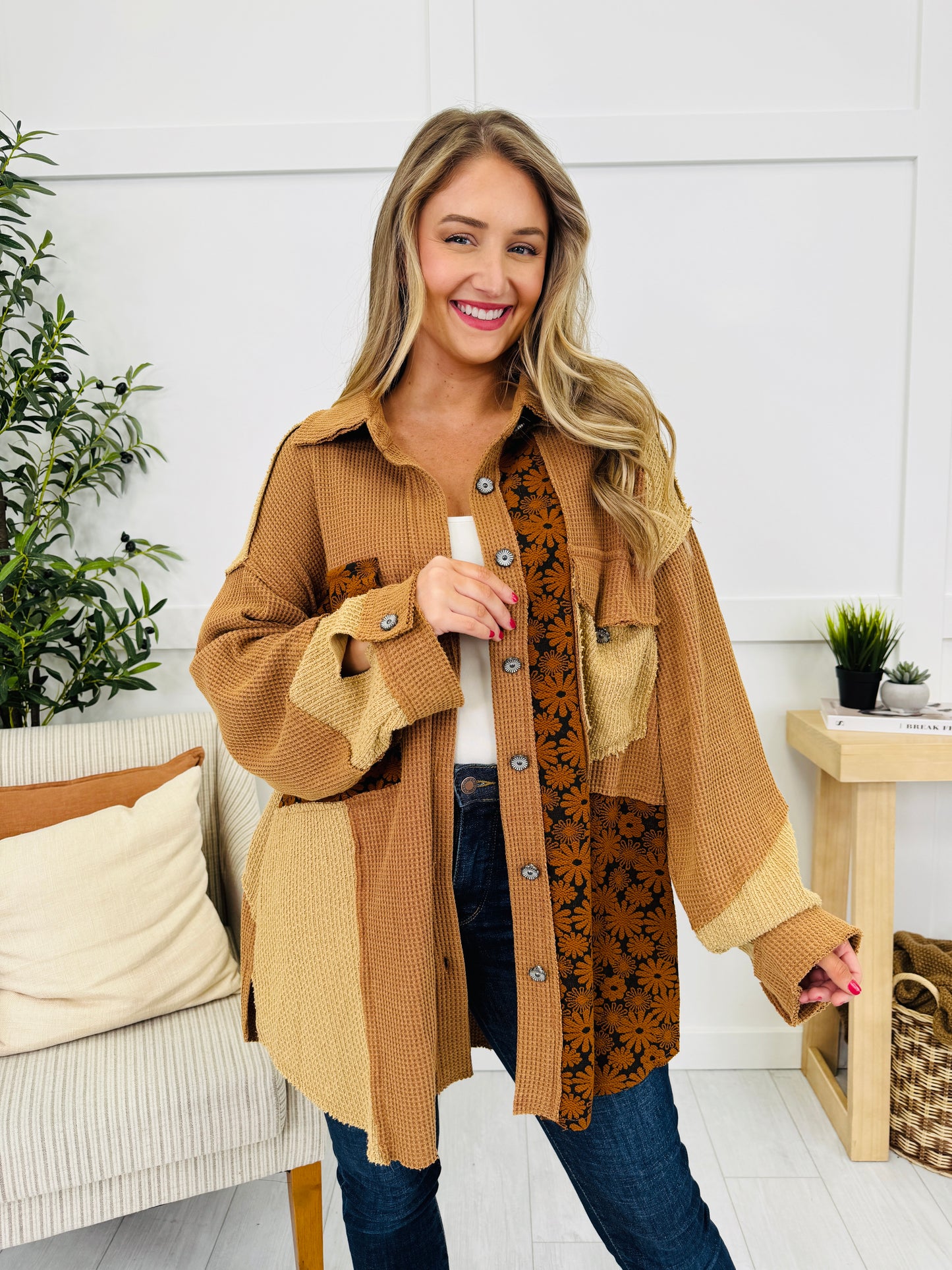 Patchwork Harmony Cardigan In Cinnamon