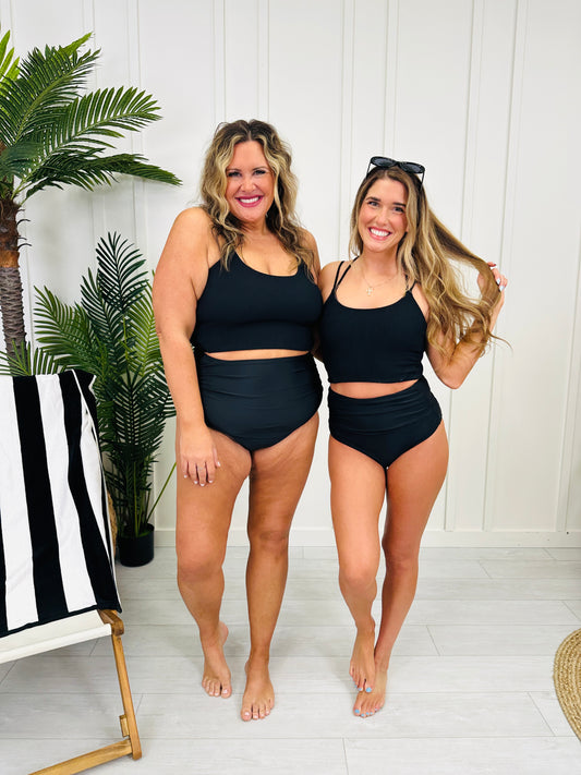High Waisted Ruched Swim Bottoms In Black