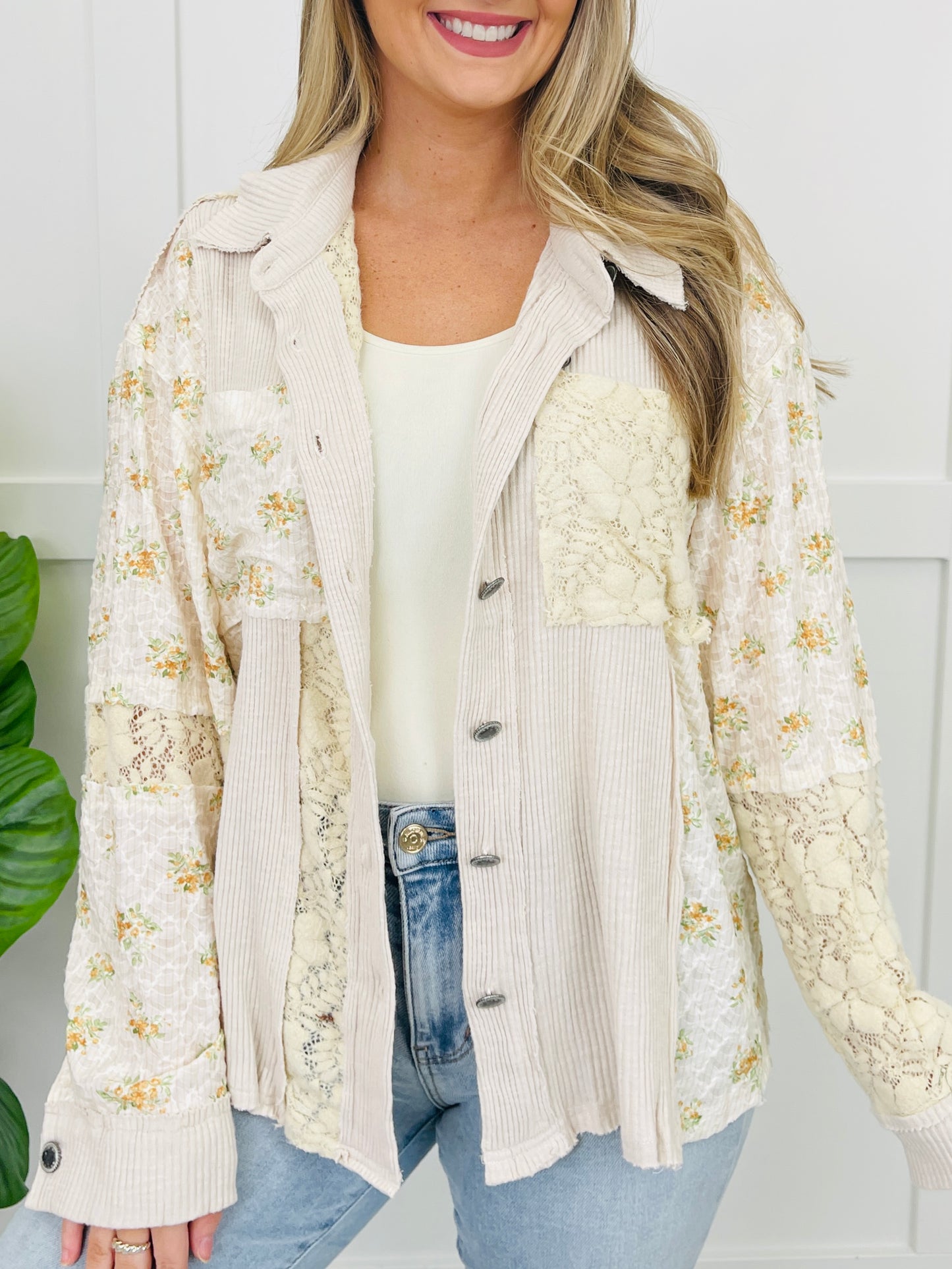 Wildflower Stitch Shacket In Ivory