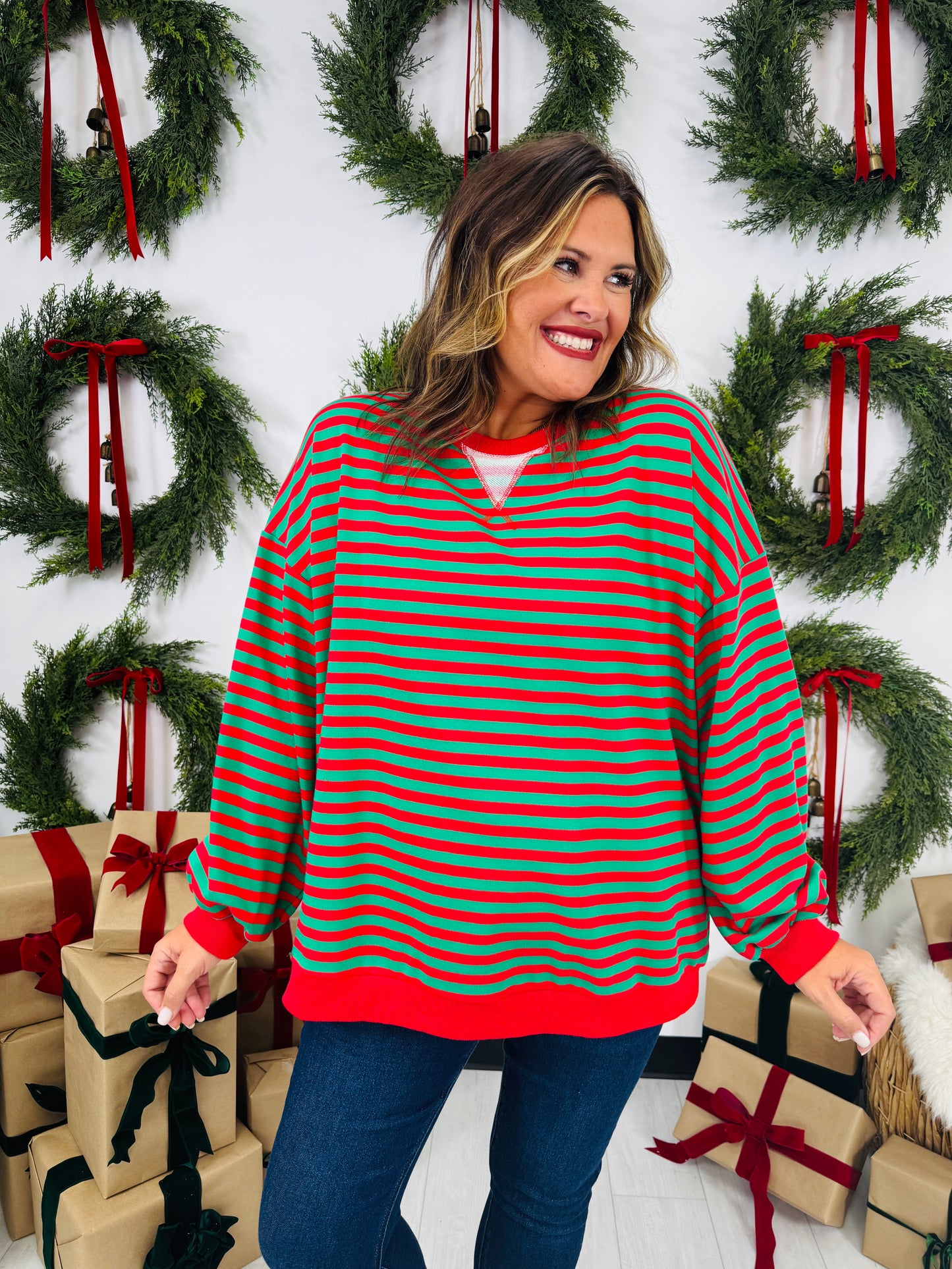 Striped With Cheer Pullover